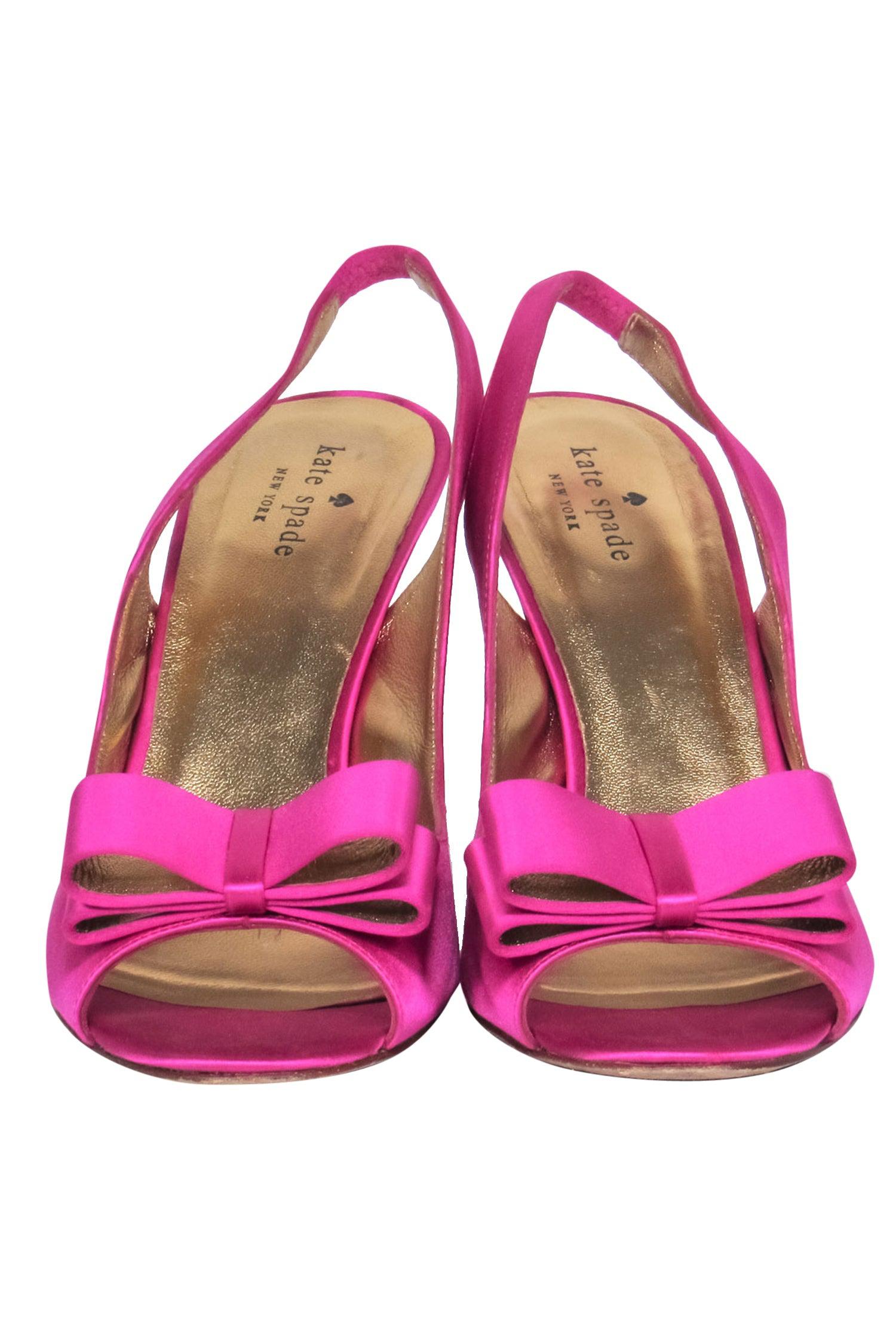 Kate Spade Fuchsia Satin Bow Slingback Peep Toe Pumps - Size 10