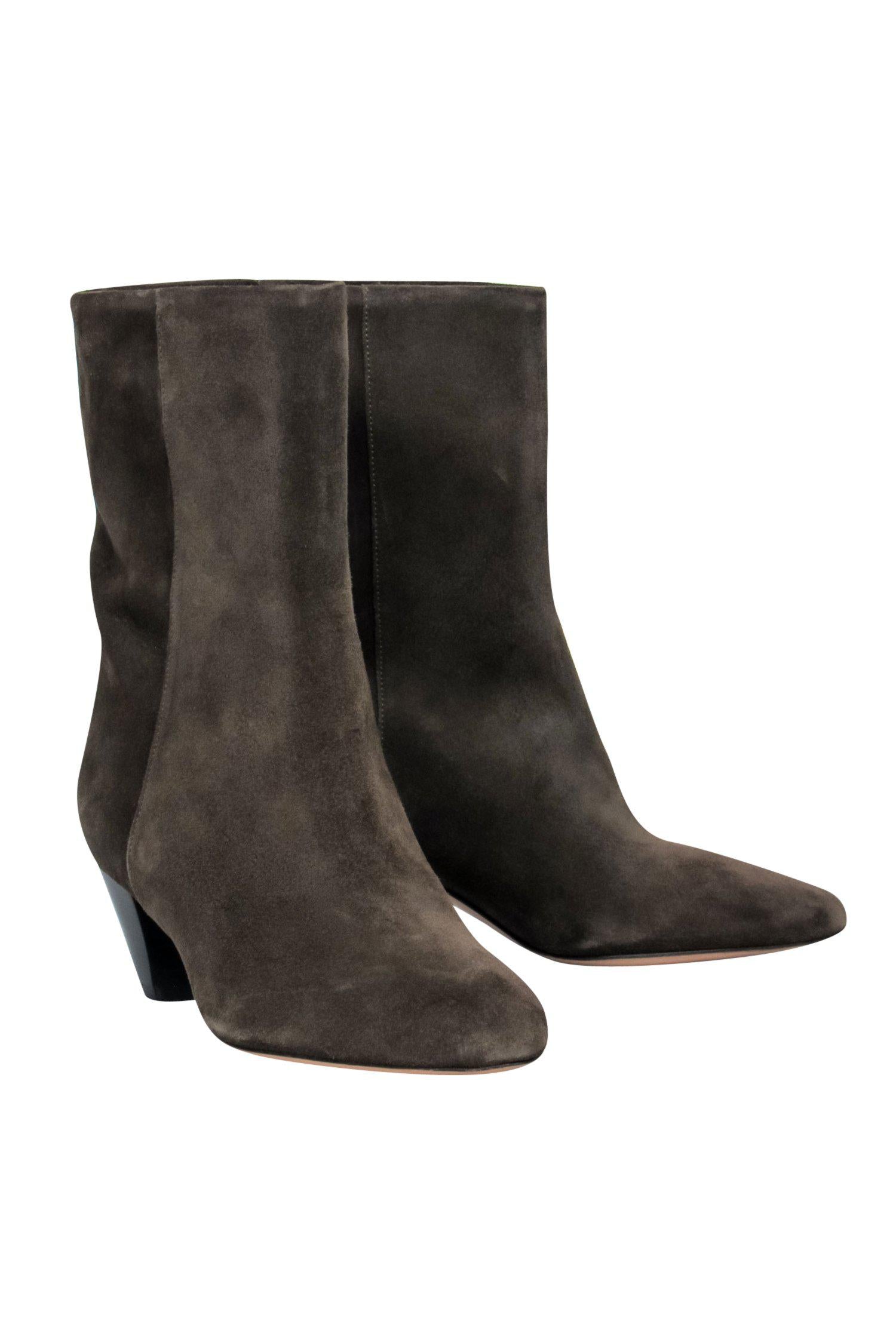 Isabel Marant Olive Green Suede Kitten Heel Booties - Size 6: A Glamorous Must-Have!