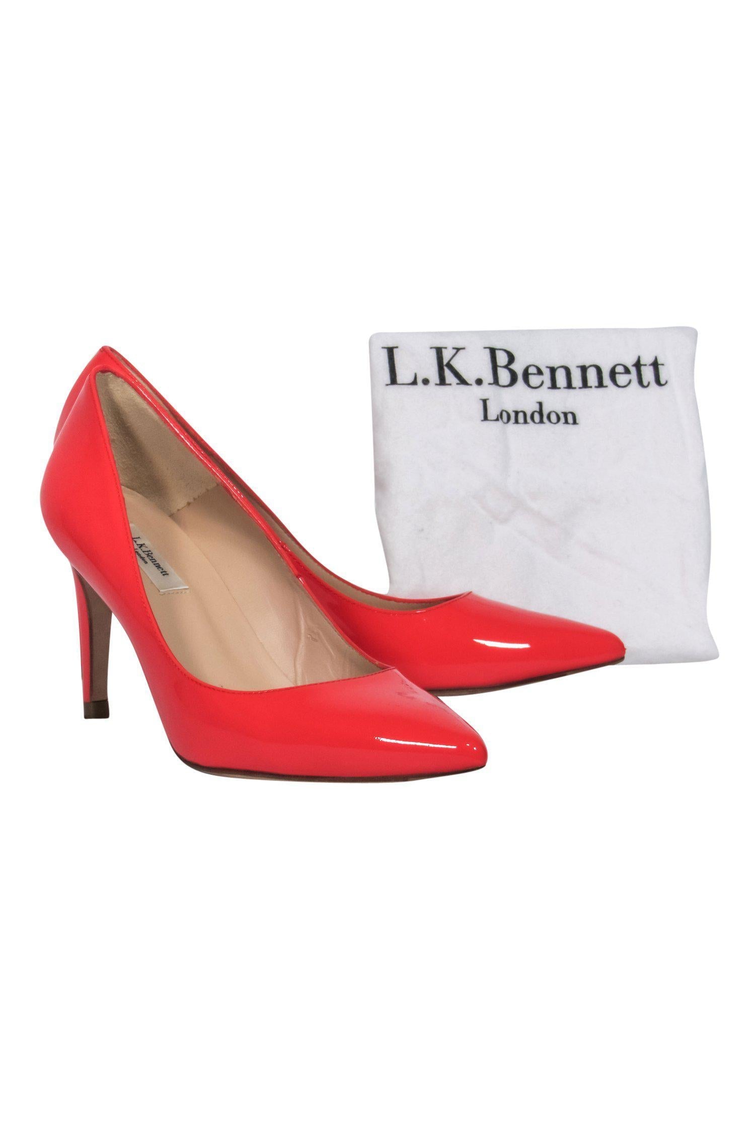 L.K. Bennett Coral Patent Leather Pointed Toe Pumps - Size 7: A Must-Have for Miami Nights!