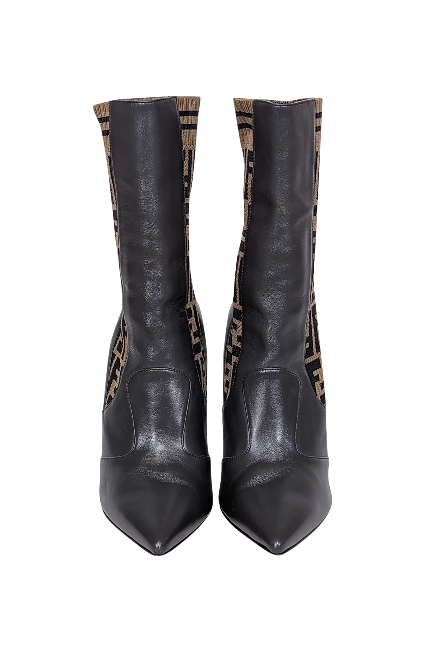 Fendi - Gorgeous Brown Leather & Monogram FF Knit Short Boots in Size 11