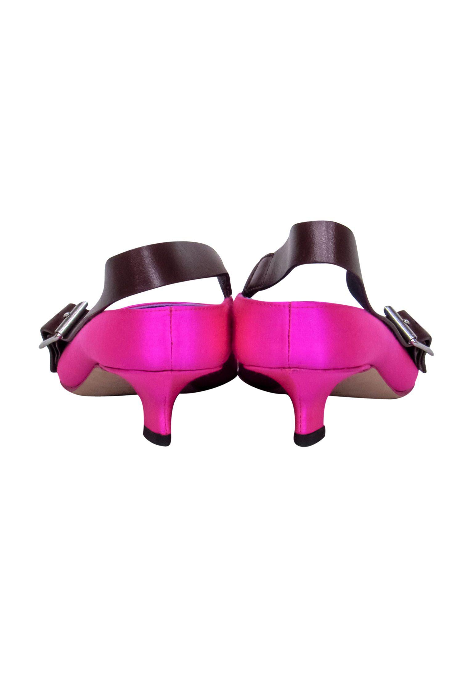 Victoria Beckham's Stunning Hot Pink Satin Slingback Kitten Heels - Size 7.5