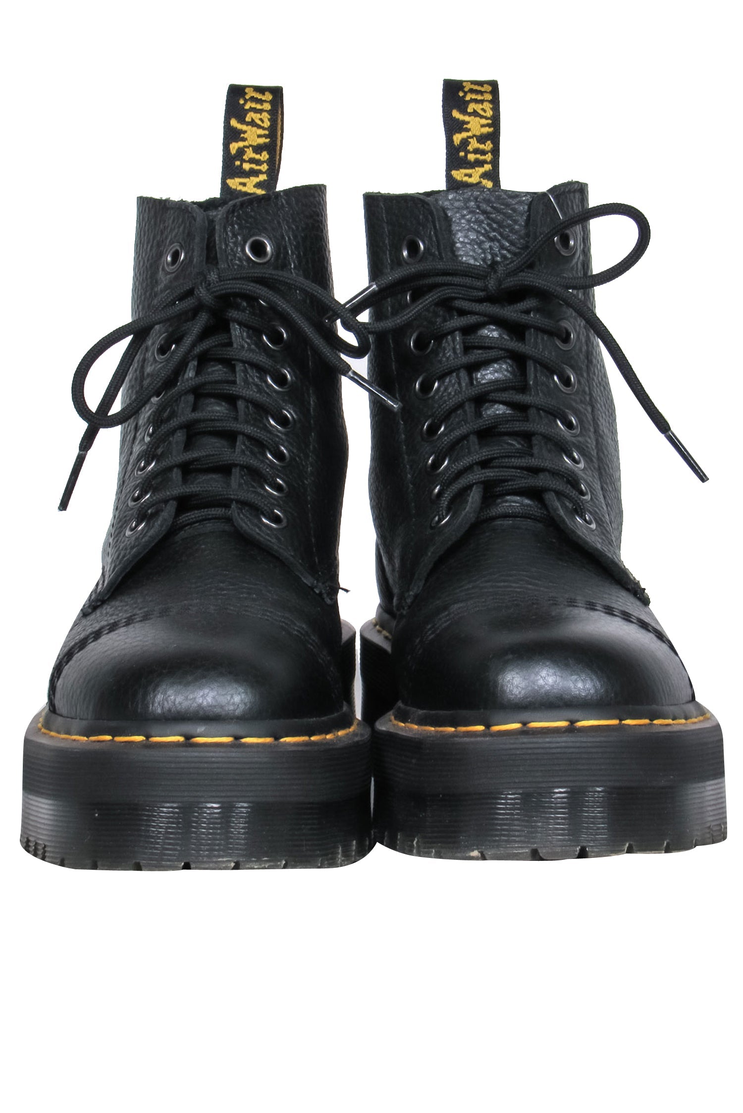Dr. Martens - Stylish Black Pebbled Leather Platform Combat Boots, Size 7