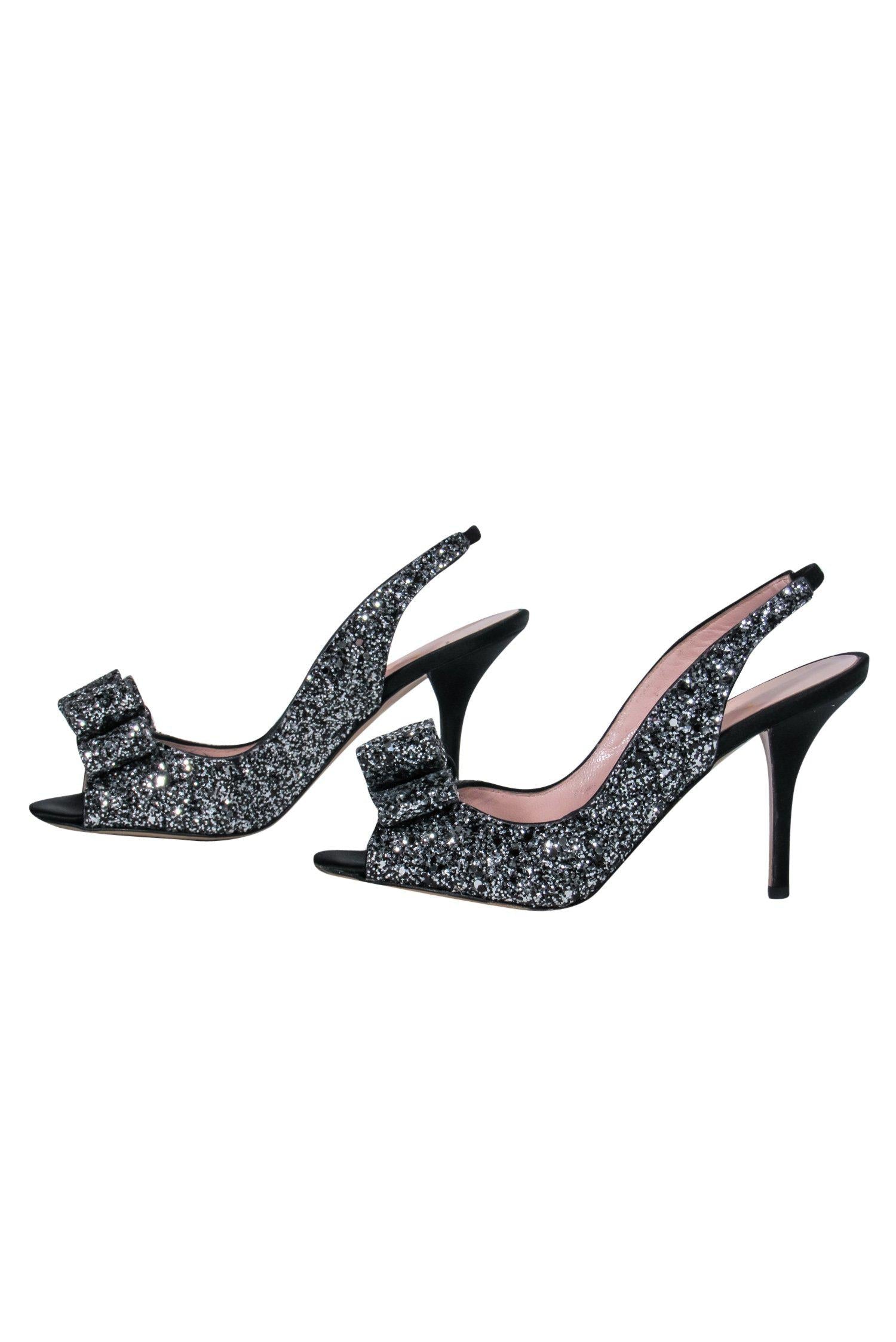 Kate Spade Sparkling Black Slingback Peep - Toe Pumps Size 7.5