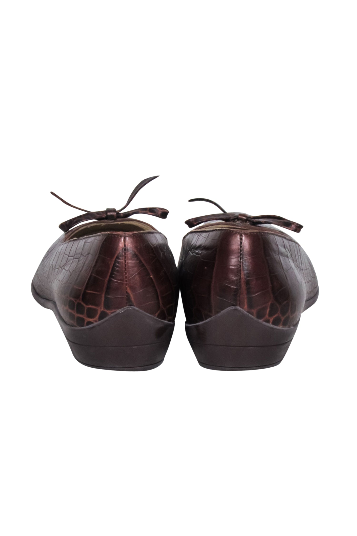 Ferragamo Brown Croc-Embossed Leather Bow Toe Flats - Size 7 - Irresistible Fashion!