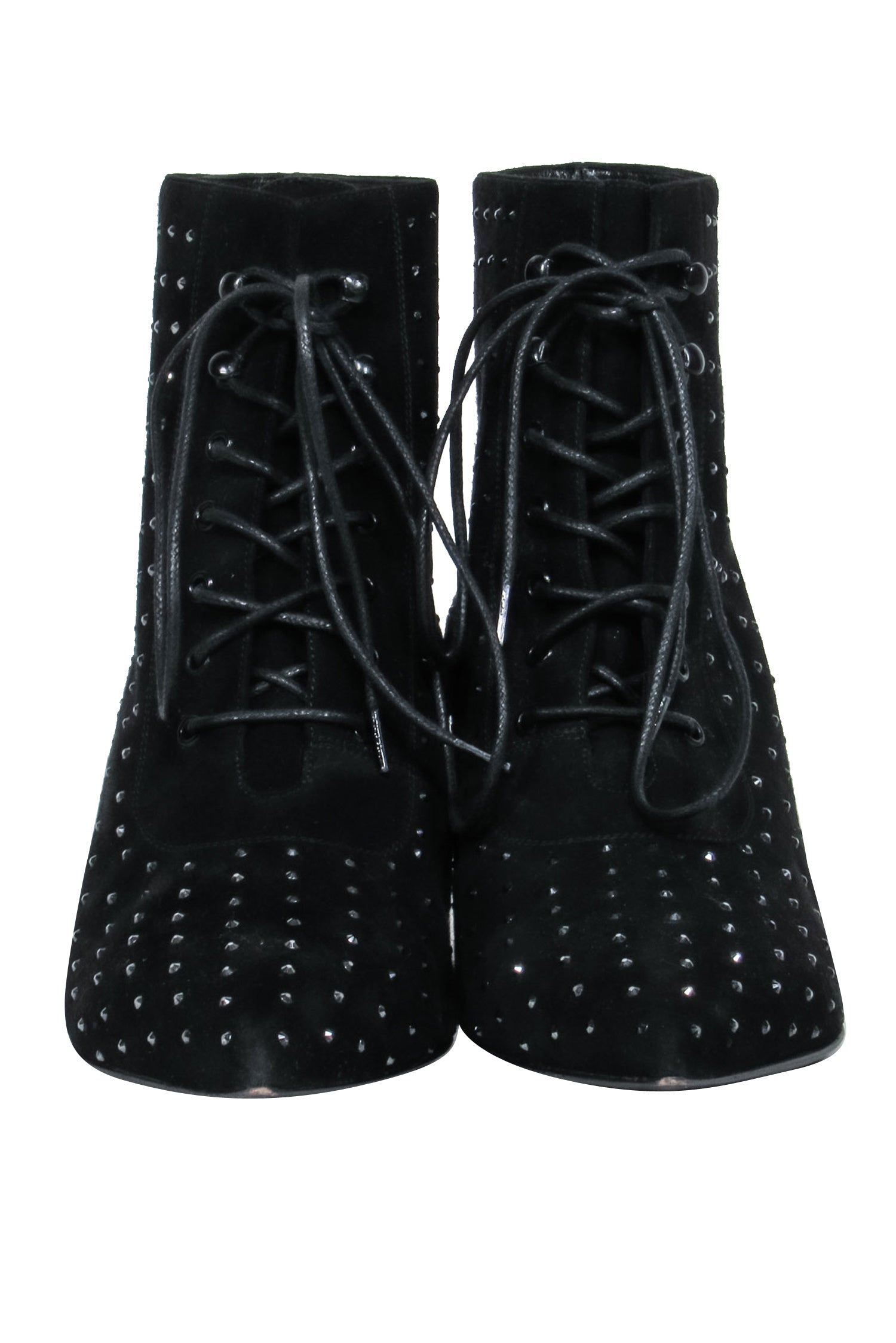 Glamorous Saint Laurent Black Suede Lace-Up Ankle Boots with Crystal Embellishments - Size 8