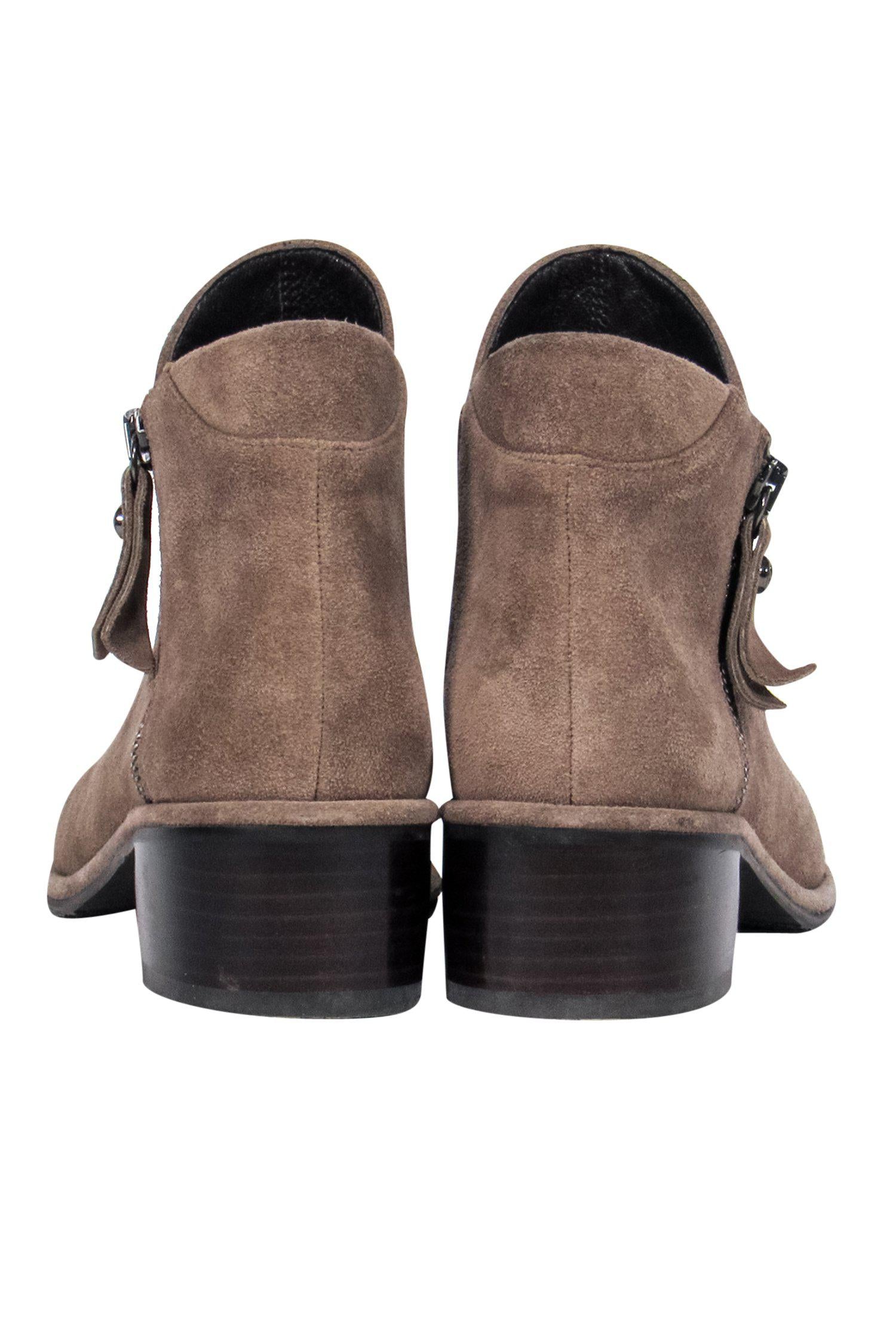 Stuart Weitzman Dark Beige Suede Ankle Booties - Size 6.5 - Strut in Style!