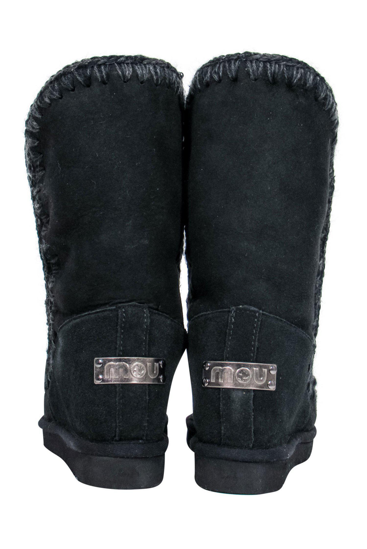 Mou Black Sheepskin Suede Eskimo-Style Wedge Boots - Size 6