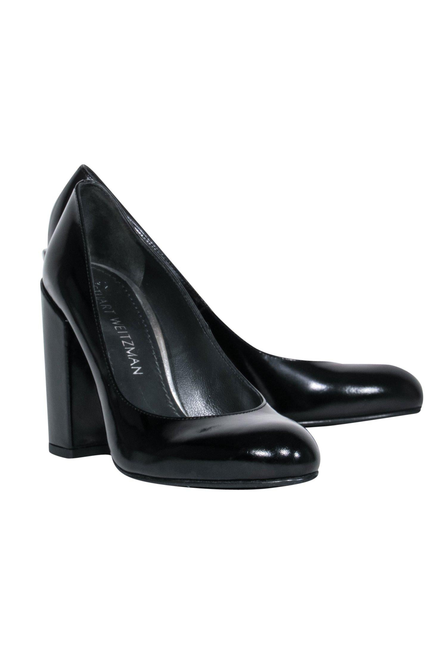 Stuart Weitzman's Elegant Black Leather Block Heeled Pumps - Size 6