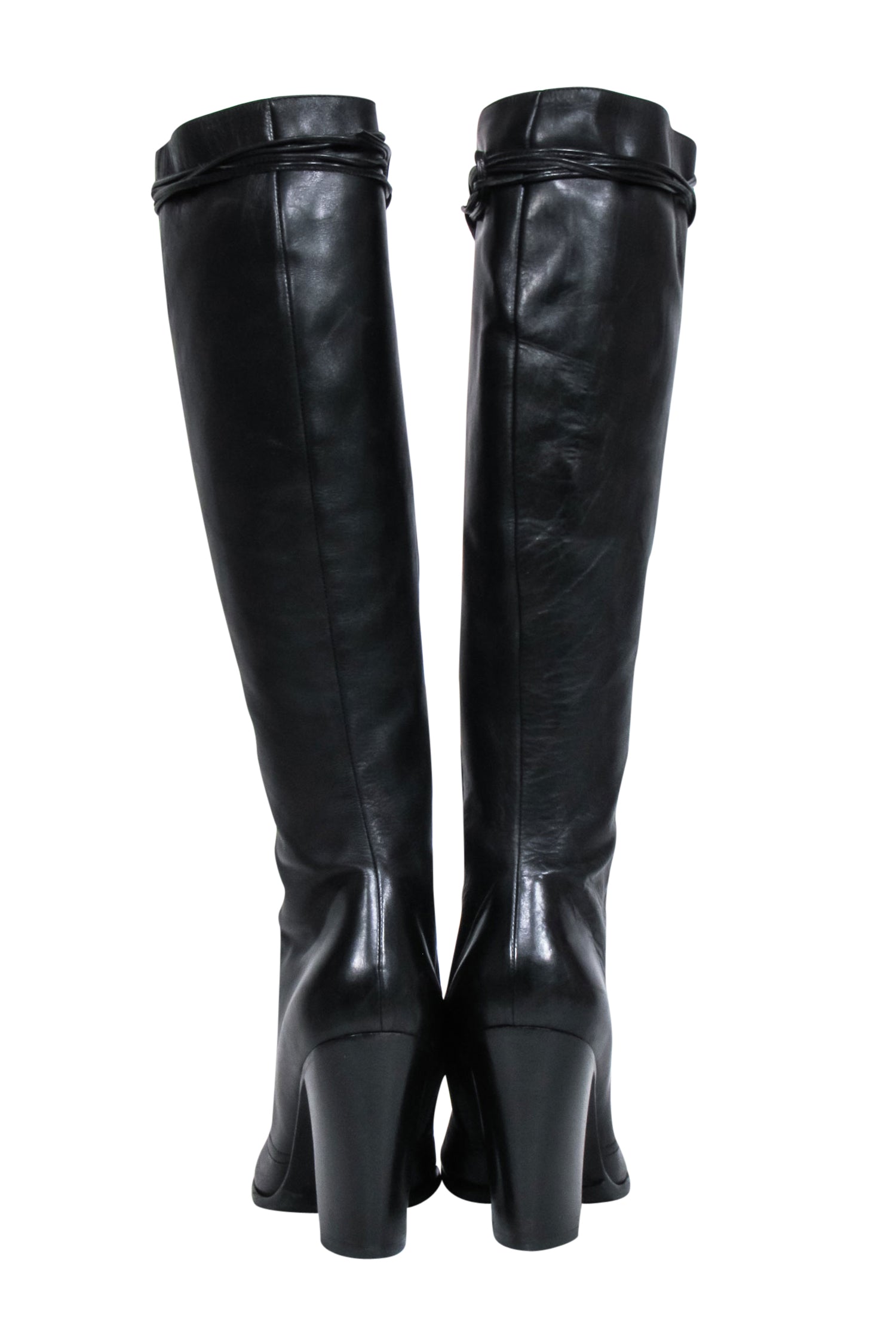 Yves Saint Laurent Stylish Black Leather Lace - Up Tall Boots in Size 9.5