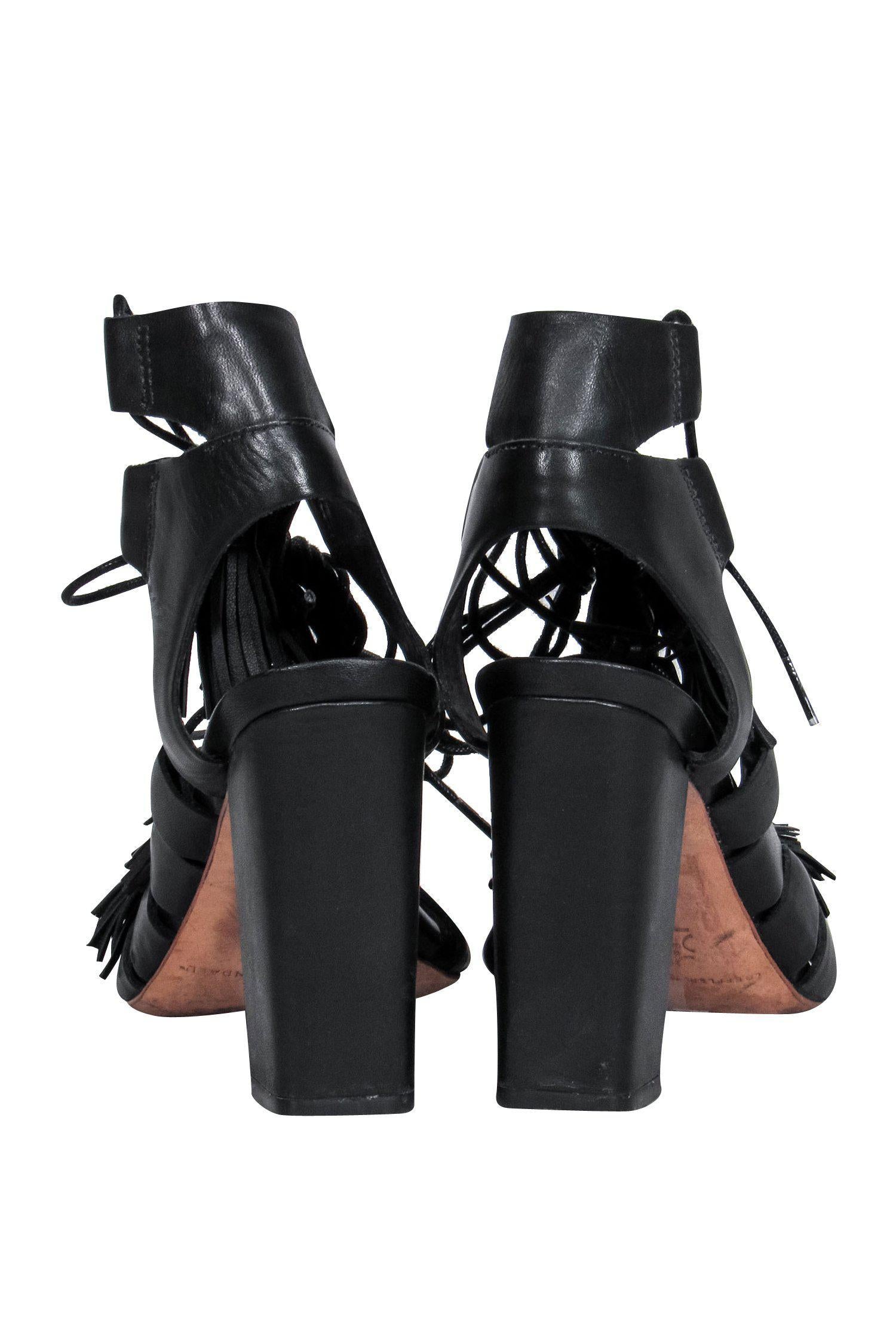 Loeffler Randall - Stunning Black Leather Strappy Lace - Up Tassel Pumps in Size 7