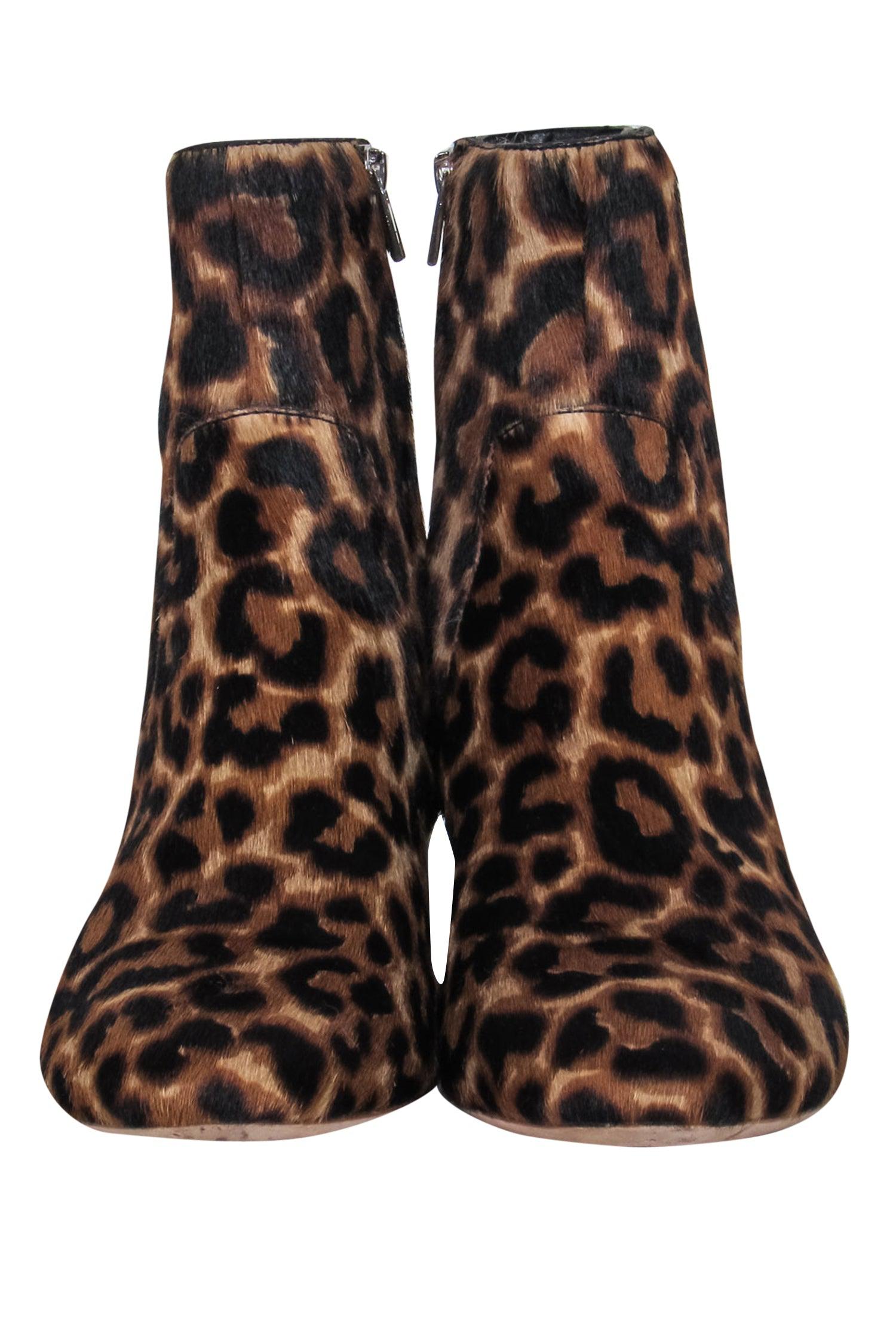 Loeffler Randall - Stunning Tan & Black Leopard Print Calf Hair Block Heel Booties, Size 6.5