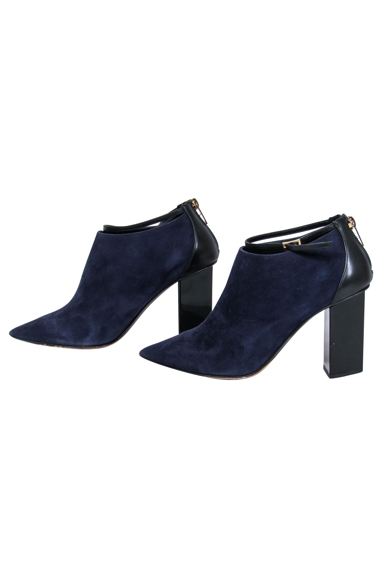 Jimmy Choo Navy & Black Suede & Leather Low-Cut Heeled Booties - Size 7