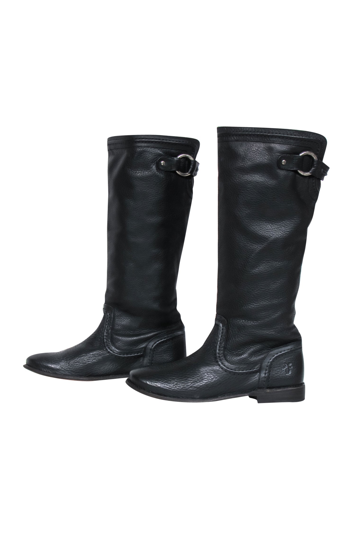 Frye - Stunning Black Pebbled Leather Calf High Paige Trapunto Boots in Size 7.5
