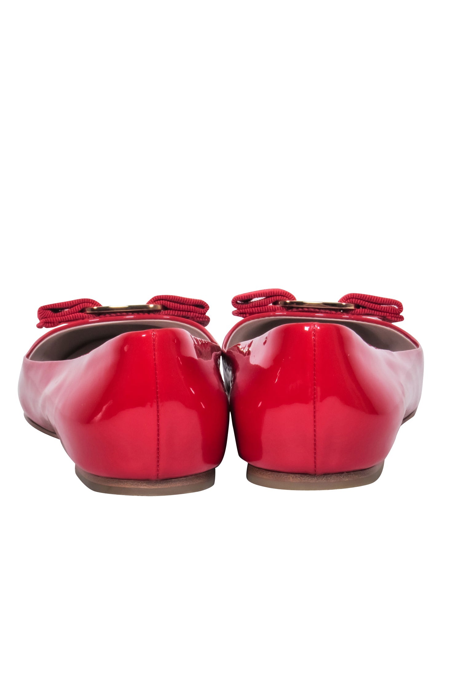 Ferragamo's Stunning Red Patent Leather Ballet Flats with Bow - Size 6