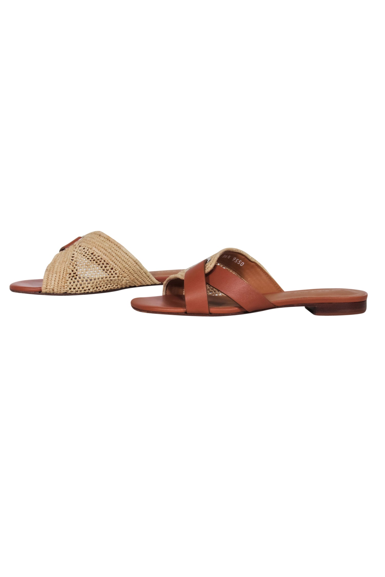 Clergerie's Gorgeous Brown Leather & Woven Rattan Slide Sandals - Size 6.5