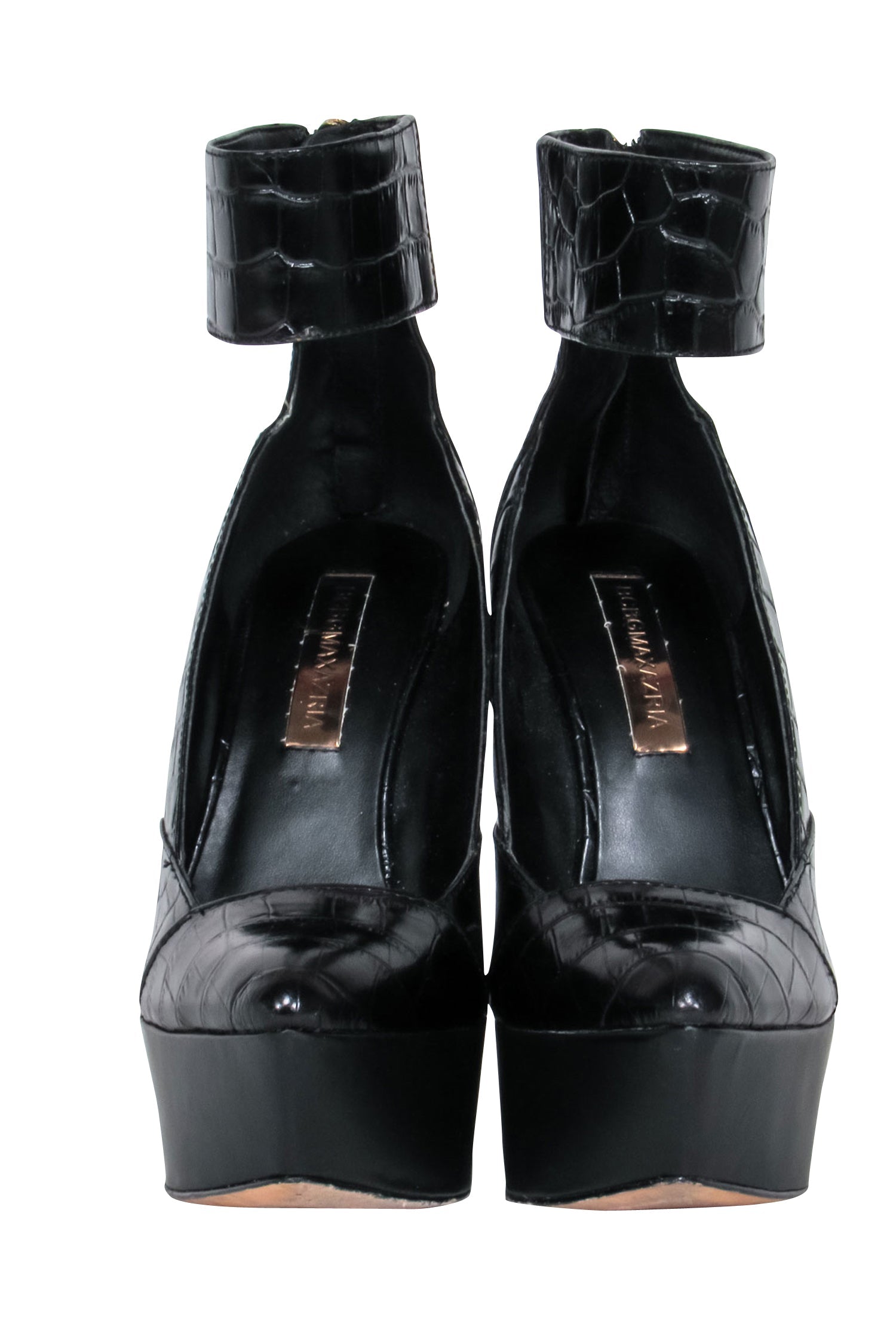 BCBG Max Azria Black Croc Embossed Platform Wedges - Size 6, Sultry Style!