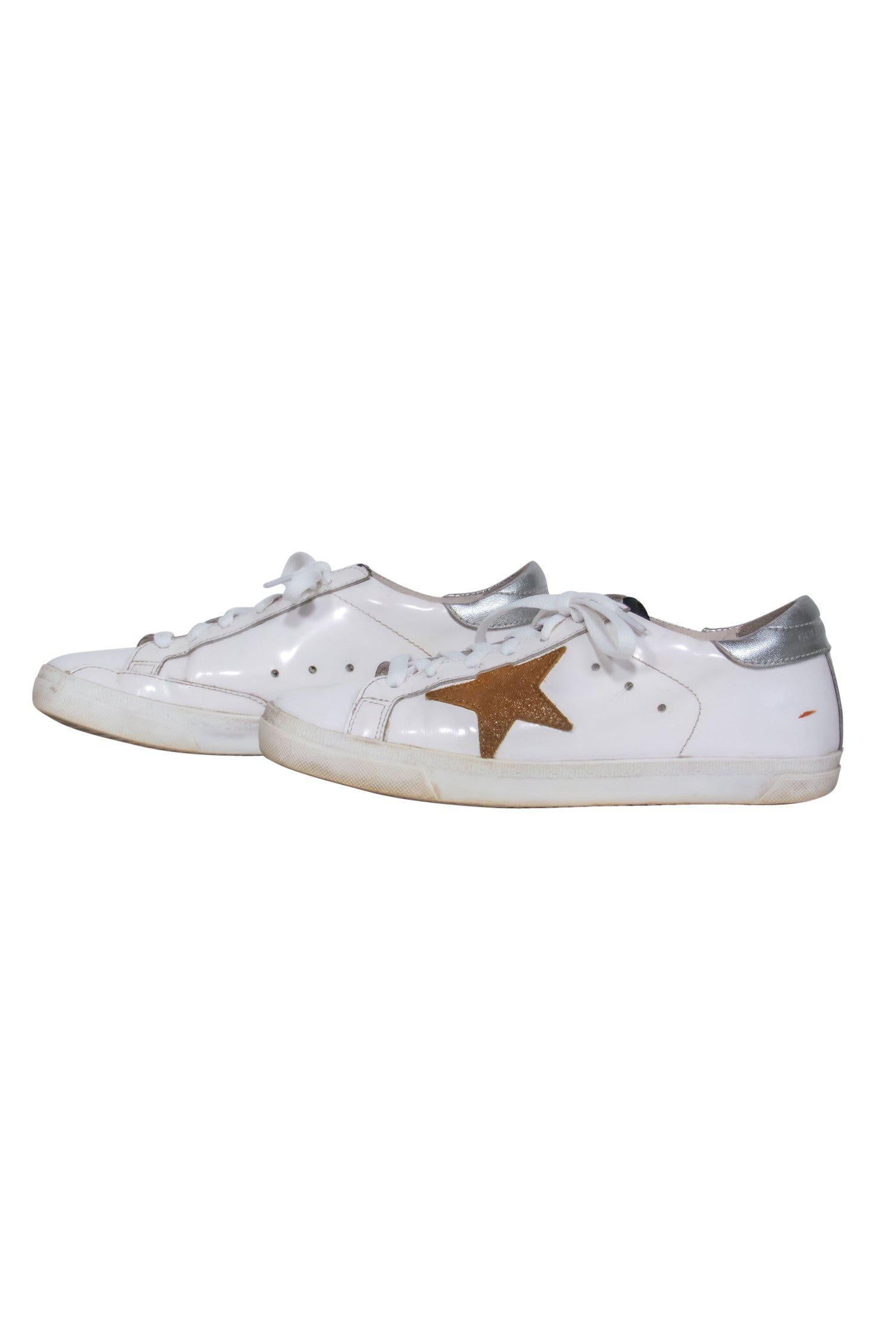 Golden Goose - Stylish White Lace - Up Distressed 'Superstar' Sneakers with Gold Star Design, Size 6