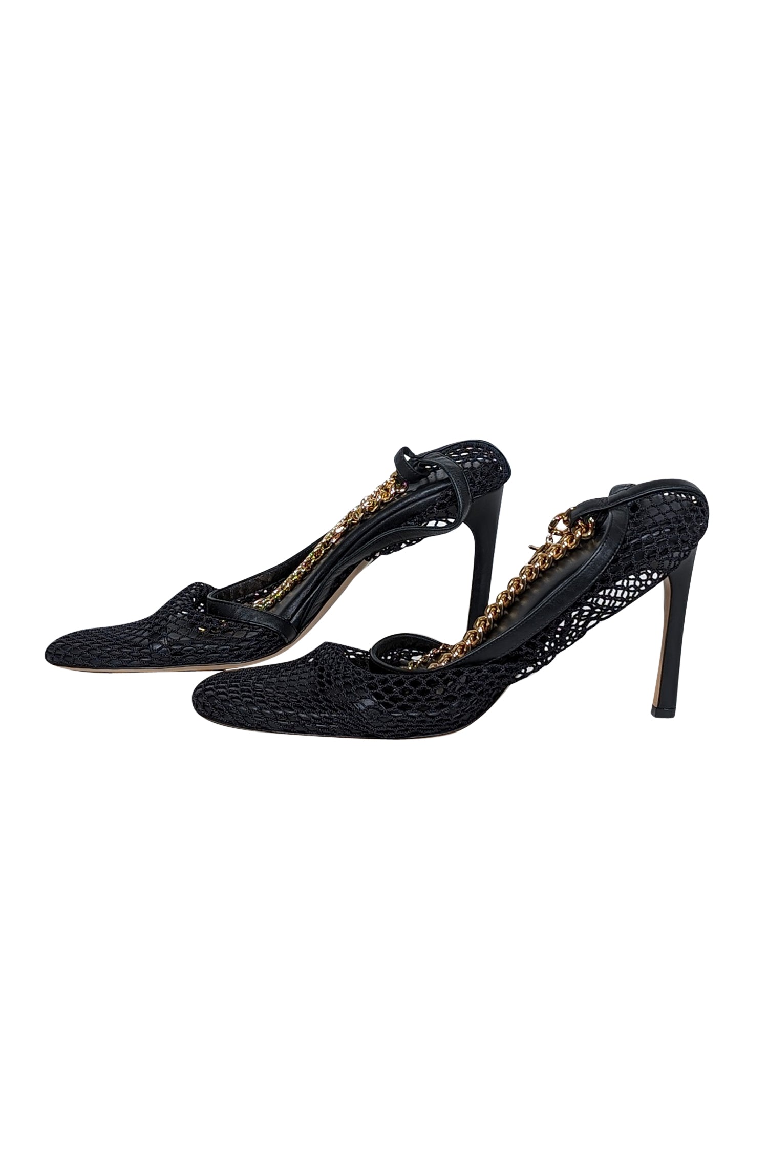 Bottega Veneta Black Mesh Heels with Chain Strap - Size 9
