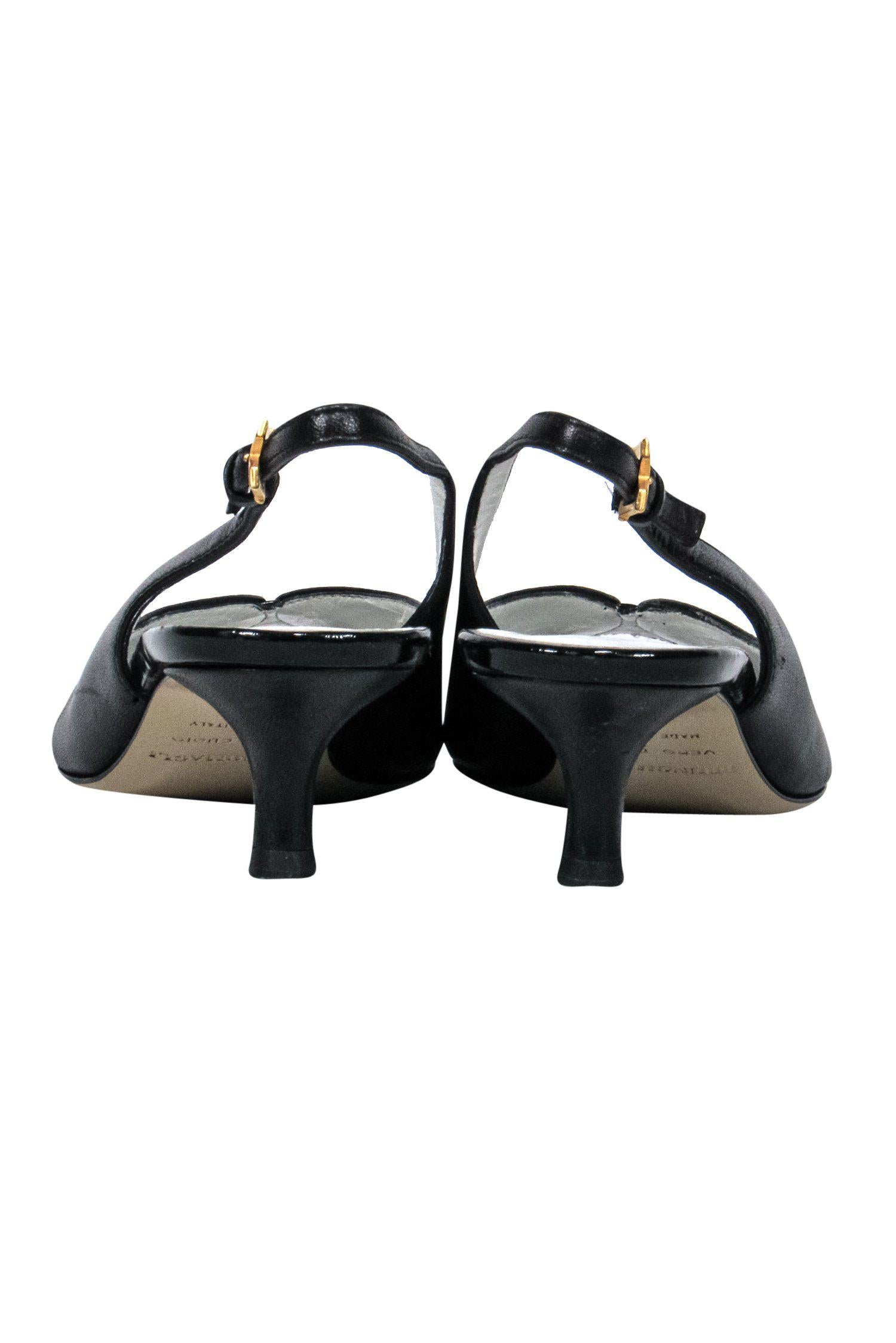 Bruno Magli - Stylish Black Leather Peep Toe Slingback Kitten Heels, Size 6