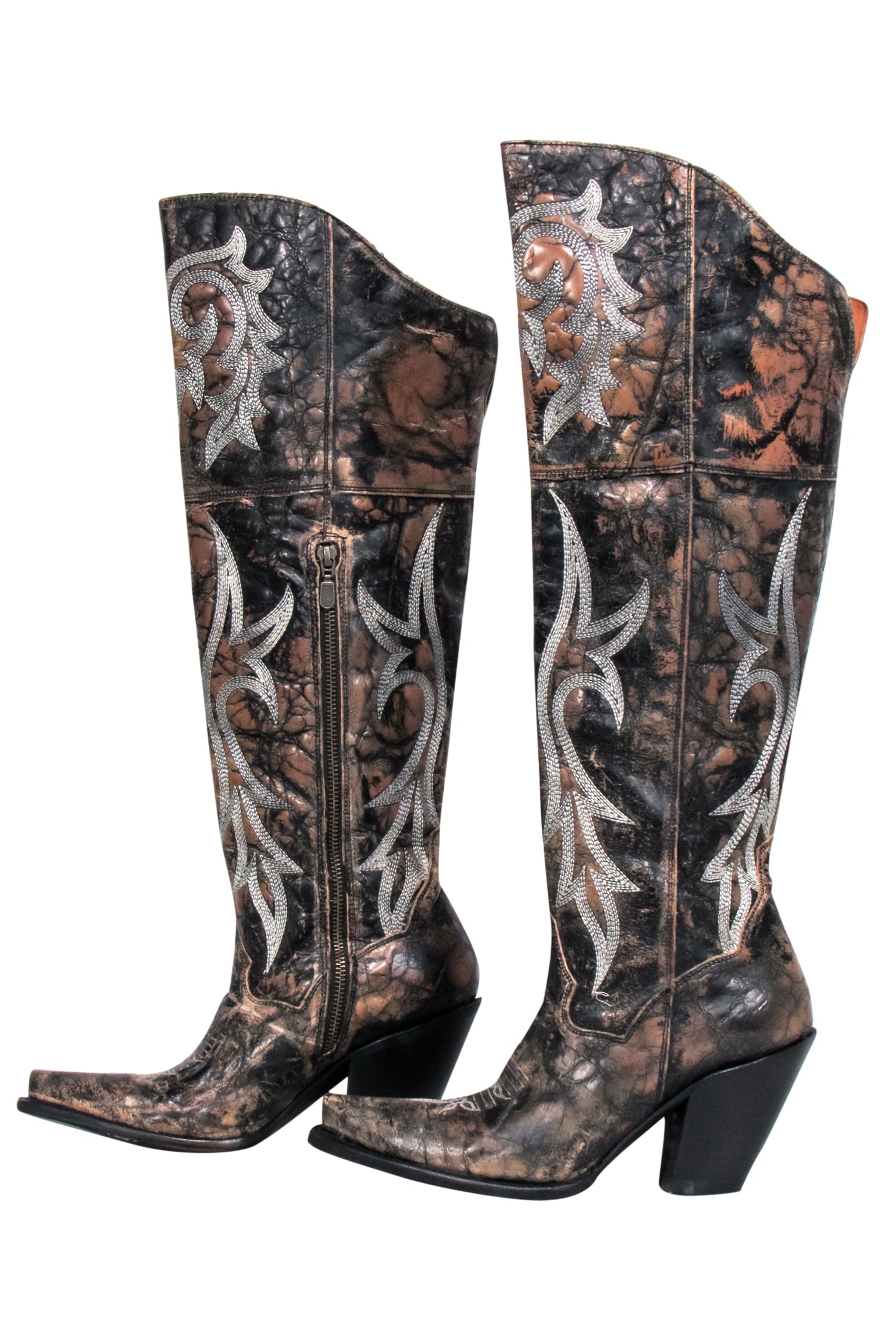 Dan Post Brown & Black Crackle Jilted Tall Boots - Size 9: Rodeo-Ready Style!