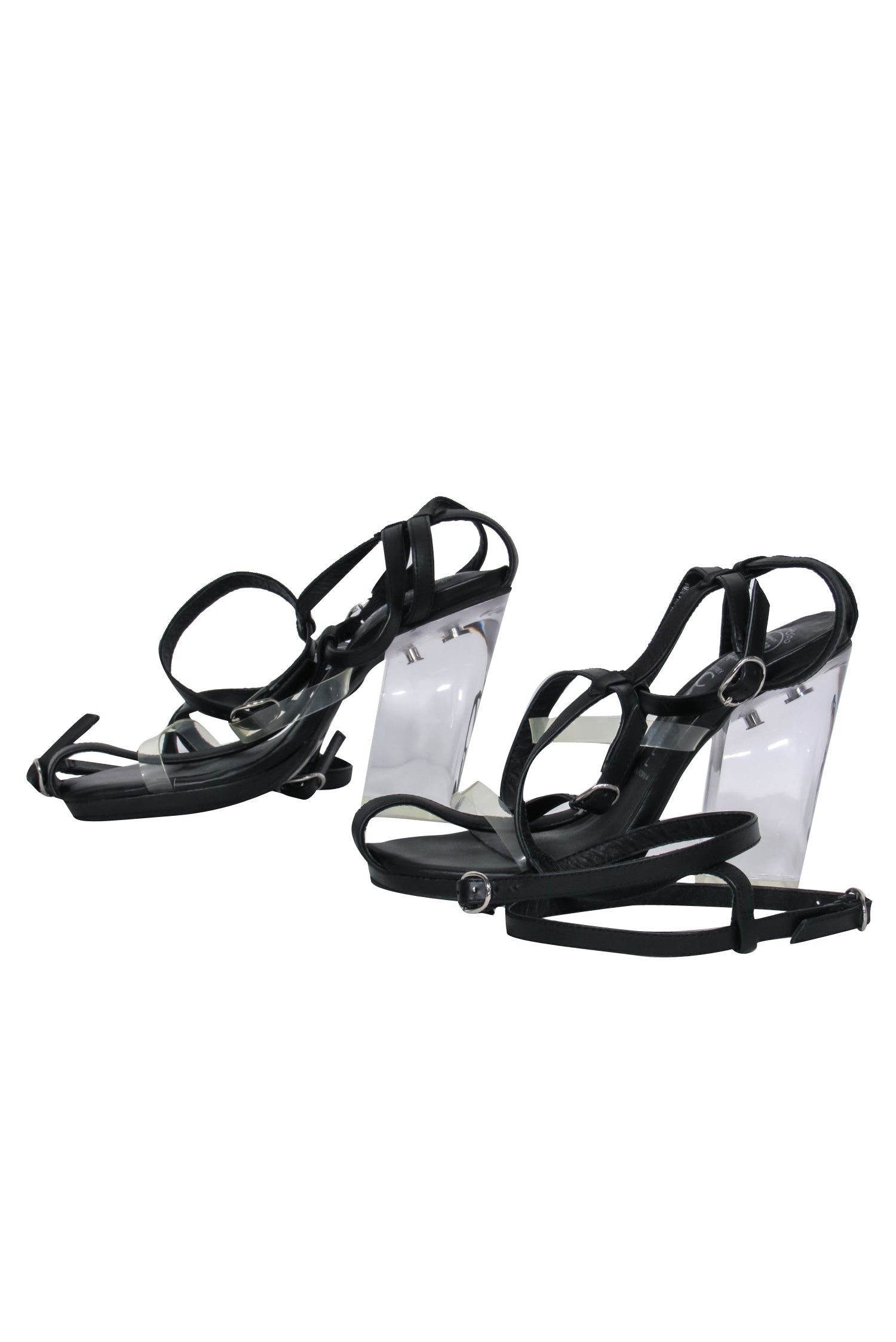 Jeffrey Campbell - Black Leather & Clear Caged Gladiator Style Pumps with Lucite Heels, Size 6