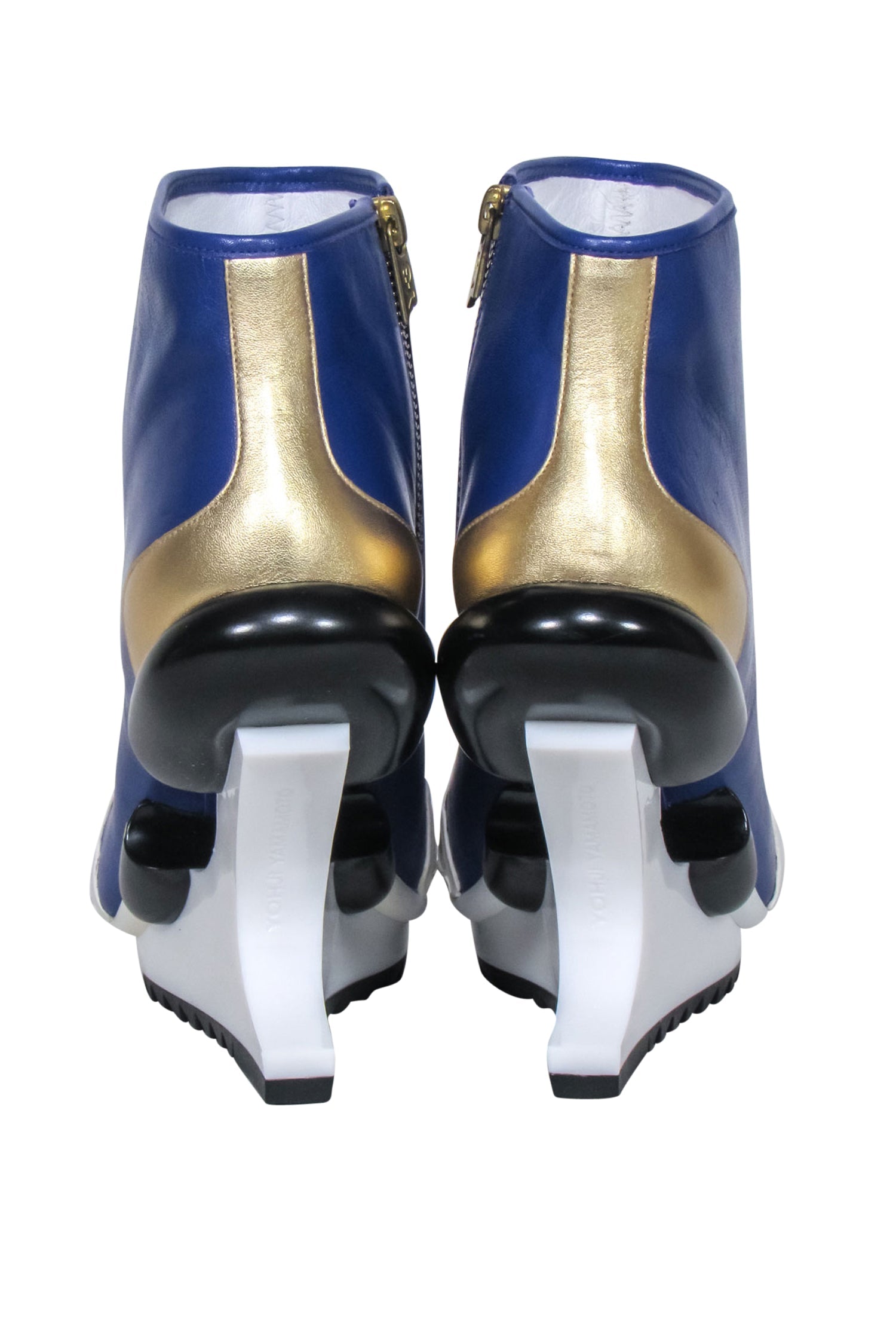 Y-3 Yohji Yamamoto Blue Leather Abstract Booties - Size 6.5: Make a Bold Statement!