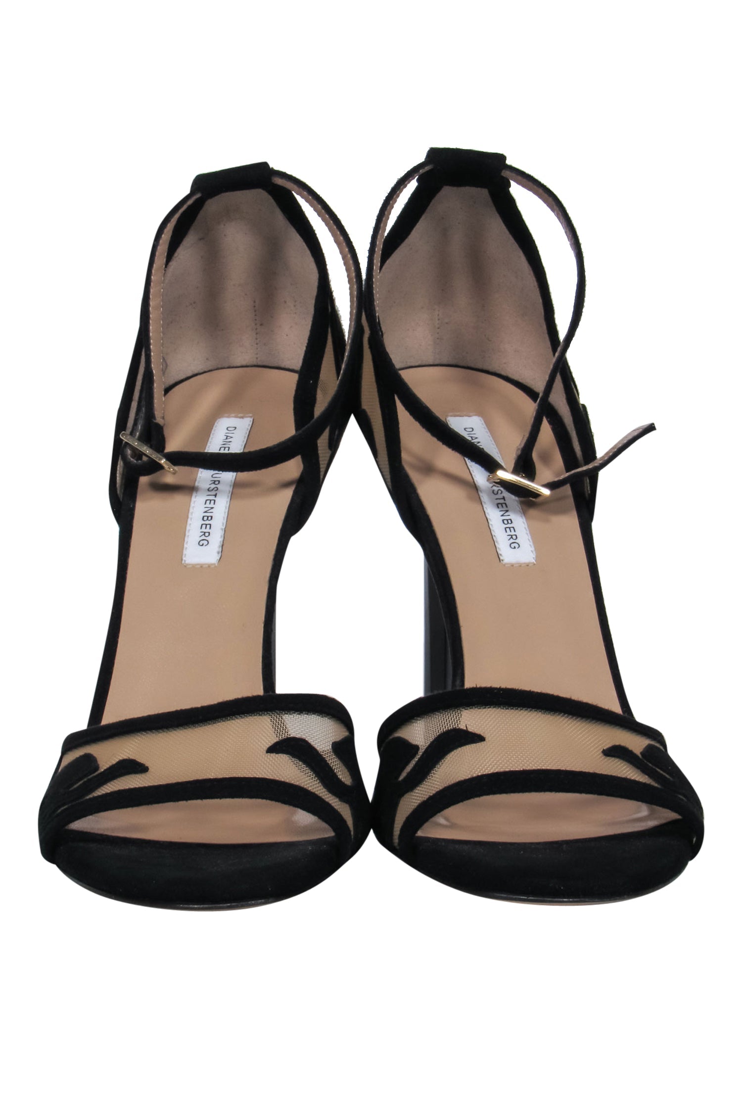 Diane von Furstenberg - Glamorous Black Suede & Mesh Anklestrap Stilettos in Size 10