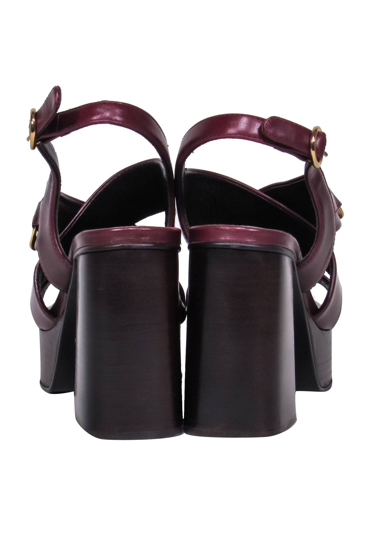 See by Chloe Maroon Gold-Chained Platform Heels - Size 7.5