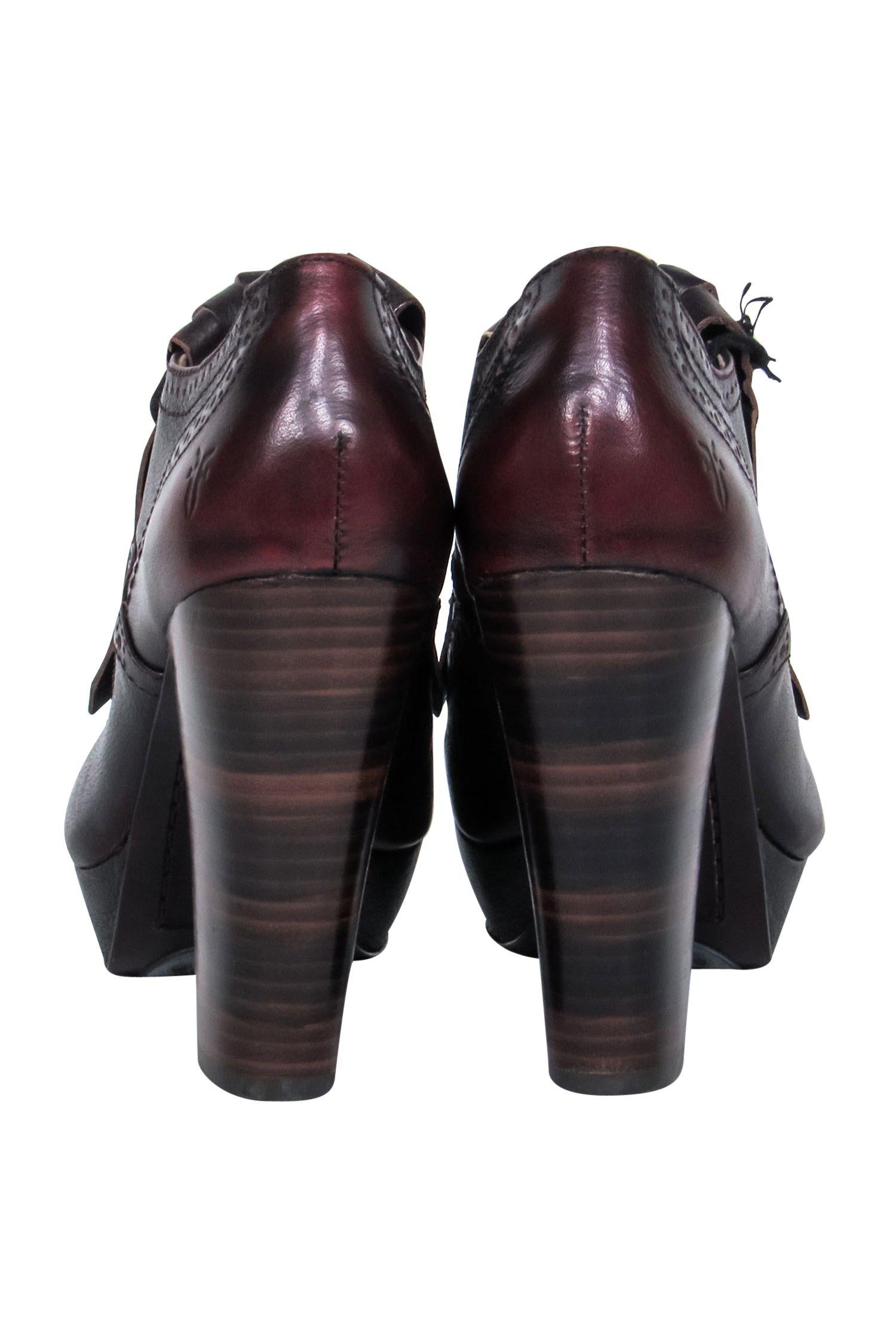 Frye Brown Leather Oxford Loafer-Style Platform Heel Booties - Size 5.5: Elevate Your Look!