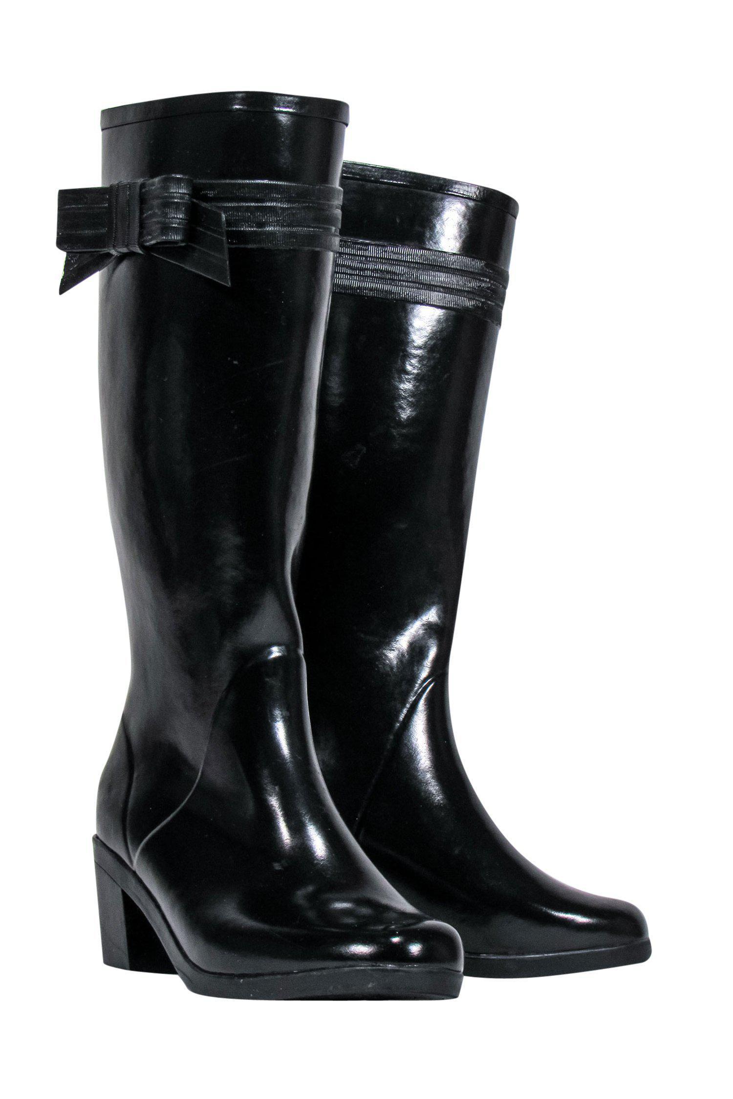 Kate Spade Stylish Black Knee - High Rain Boots with Bows, Size 7