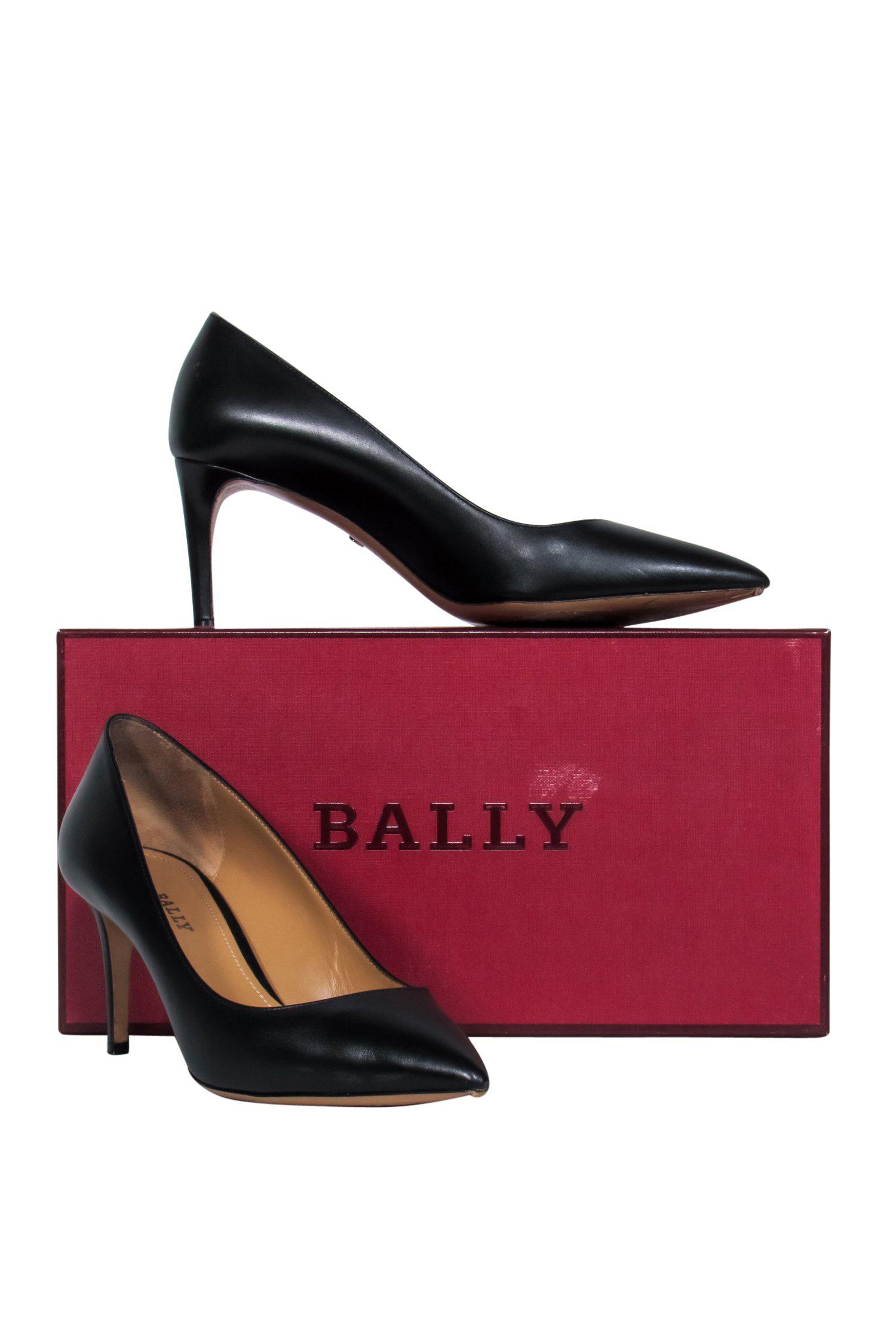 Bally's Stunning Black Leather Pointed Toe Elaise Pumps - Size 9.5