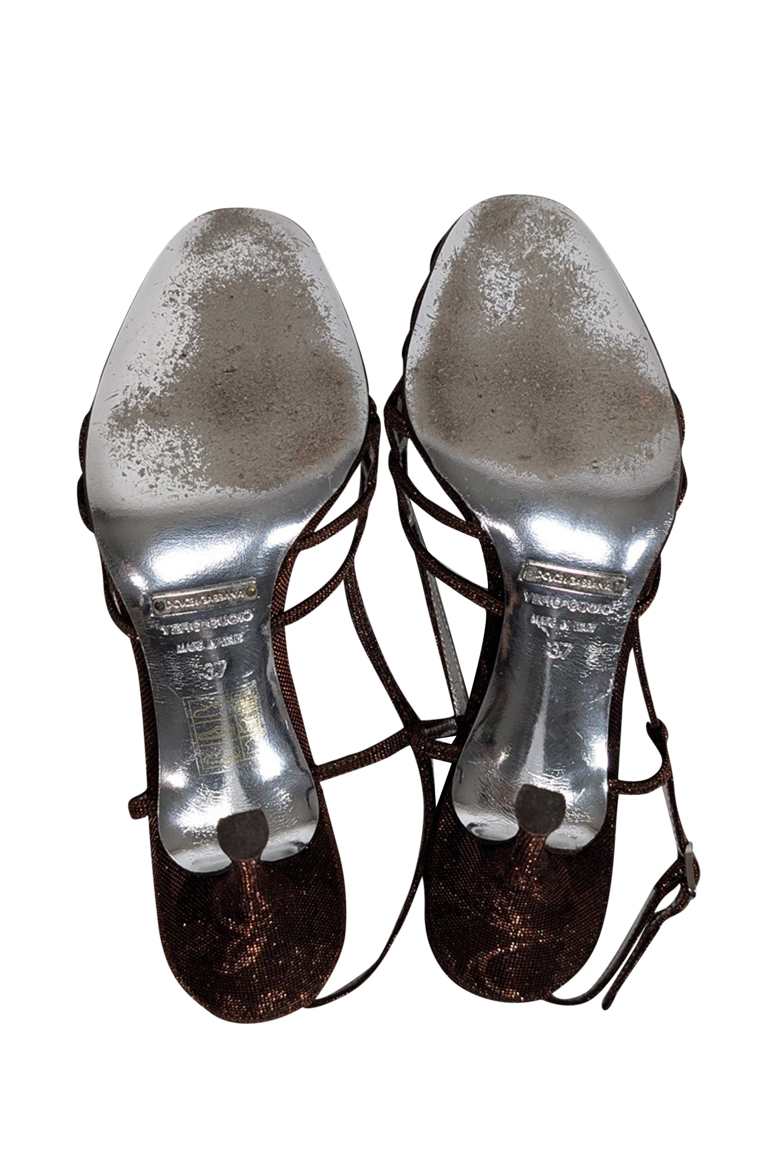 Dolce & Gabbana Brown Metallic Open Toe Pumps - Size 7, Sparkle for Nights Out