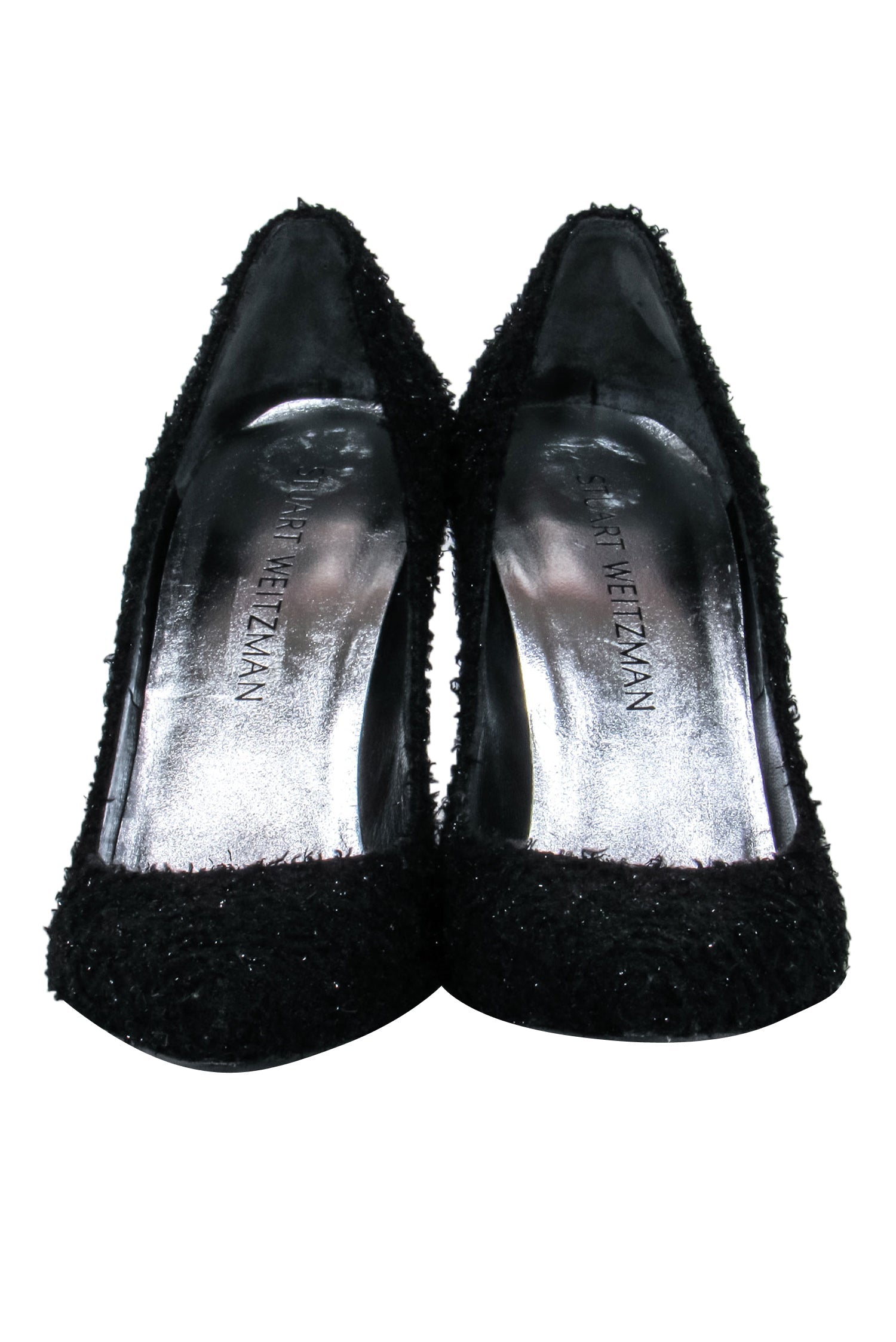 Stuart Weitzman's Glamorous Black Boucle Tweed Pointed Toe Pumps - Size 7.5
