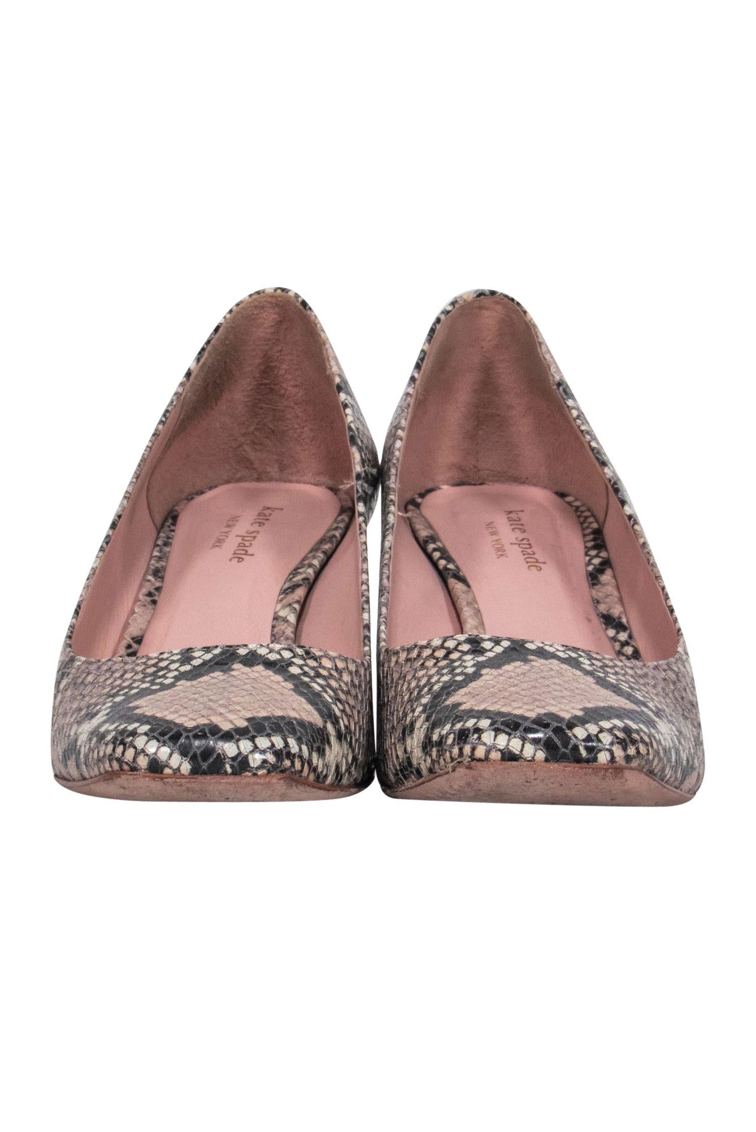 Kate Spade Beige Snakeskin Block Heel Pumps - Size 6.5: Style for the Bold