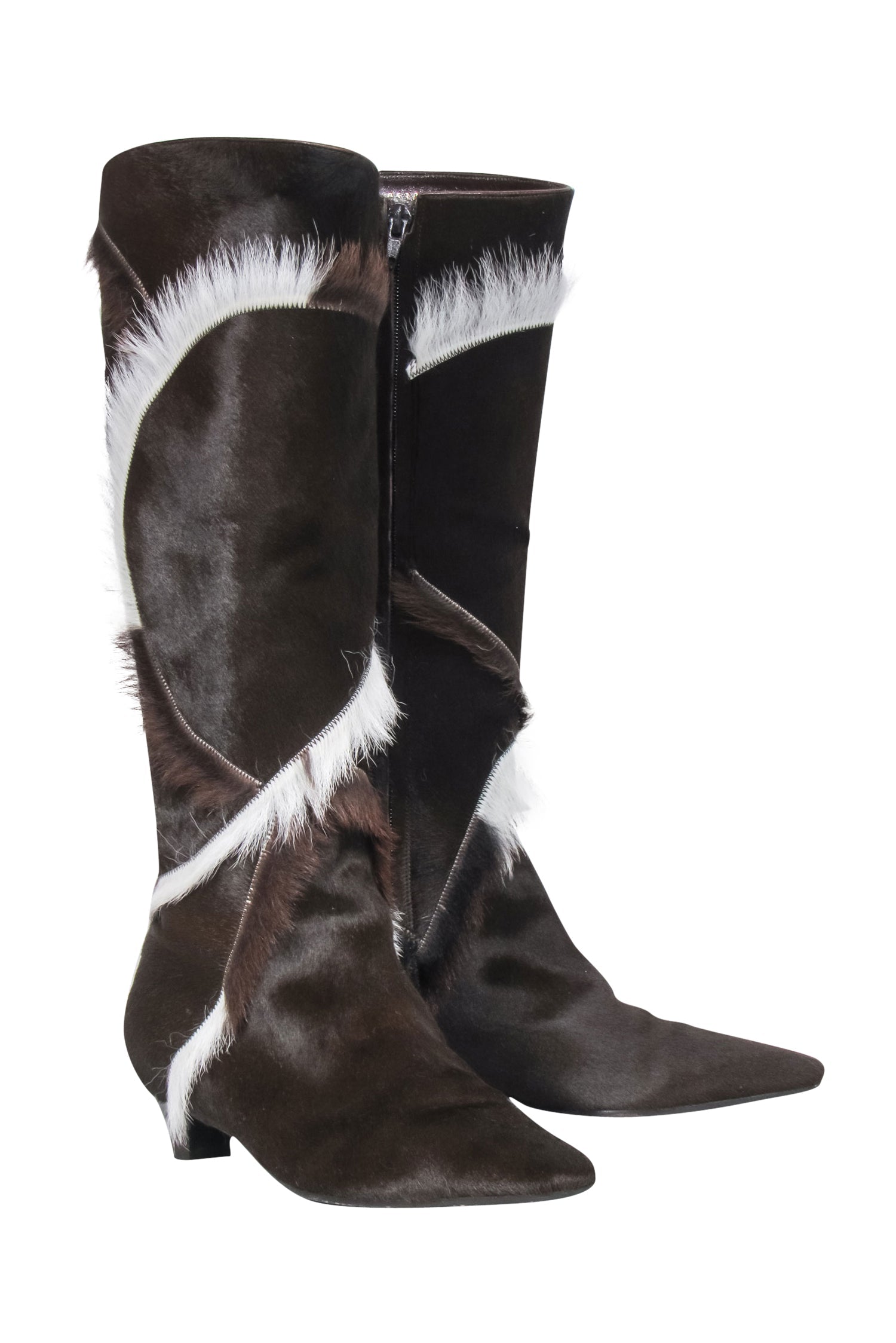Ferragamo Brown & White Calf Hair Knee - High Heeled Boots - Size 7 - Chic Fall Must - Haves