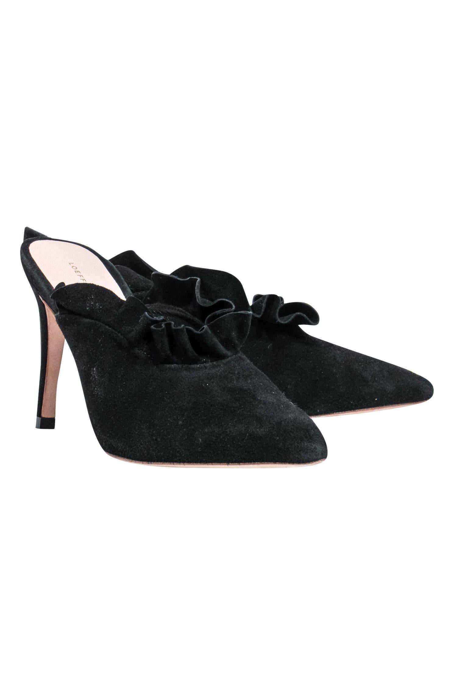 Loeffler Randall Black Suede Ruffle Mule Heels - Size 7 - A Fashion Must-Have!