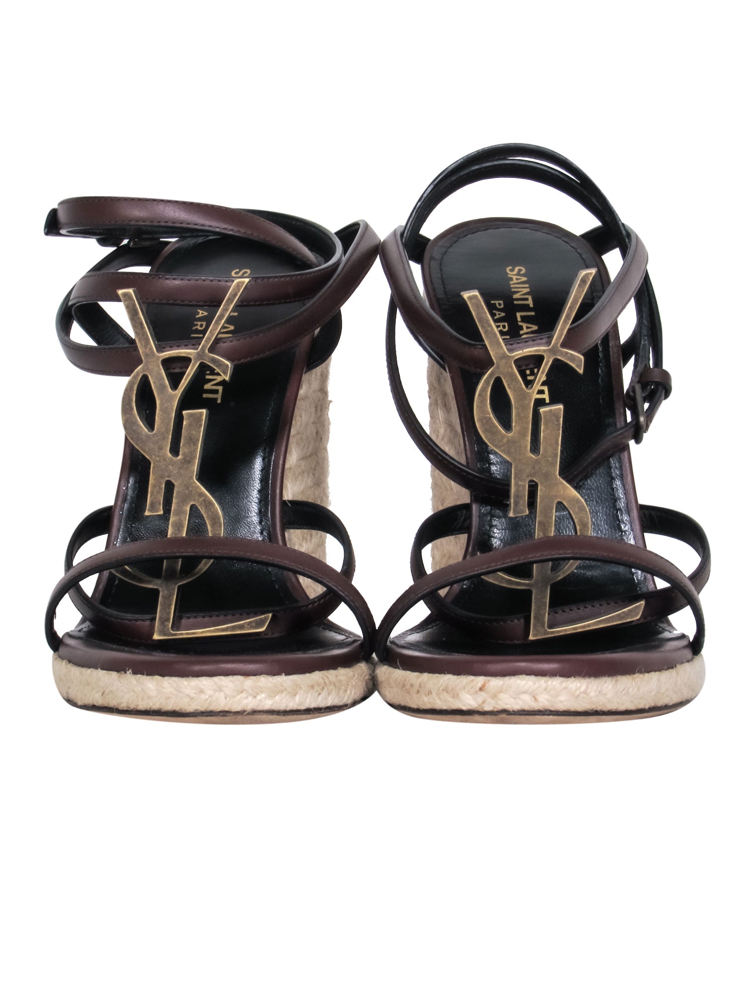 Yves Saint Laurent Luxury Brown & Cream Espadrille Wedges - Size 6