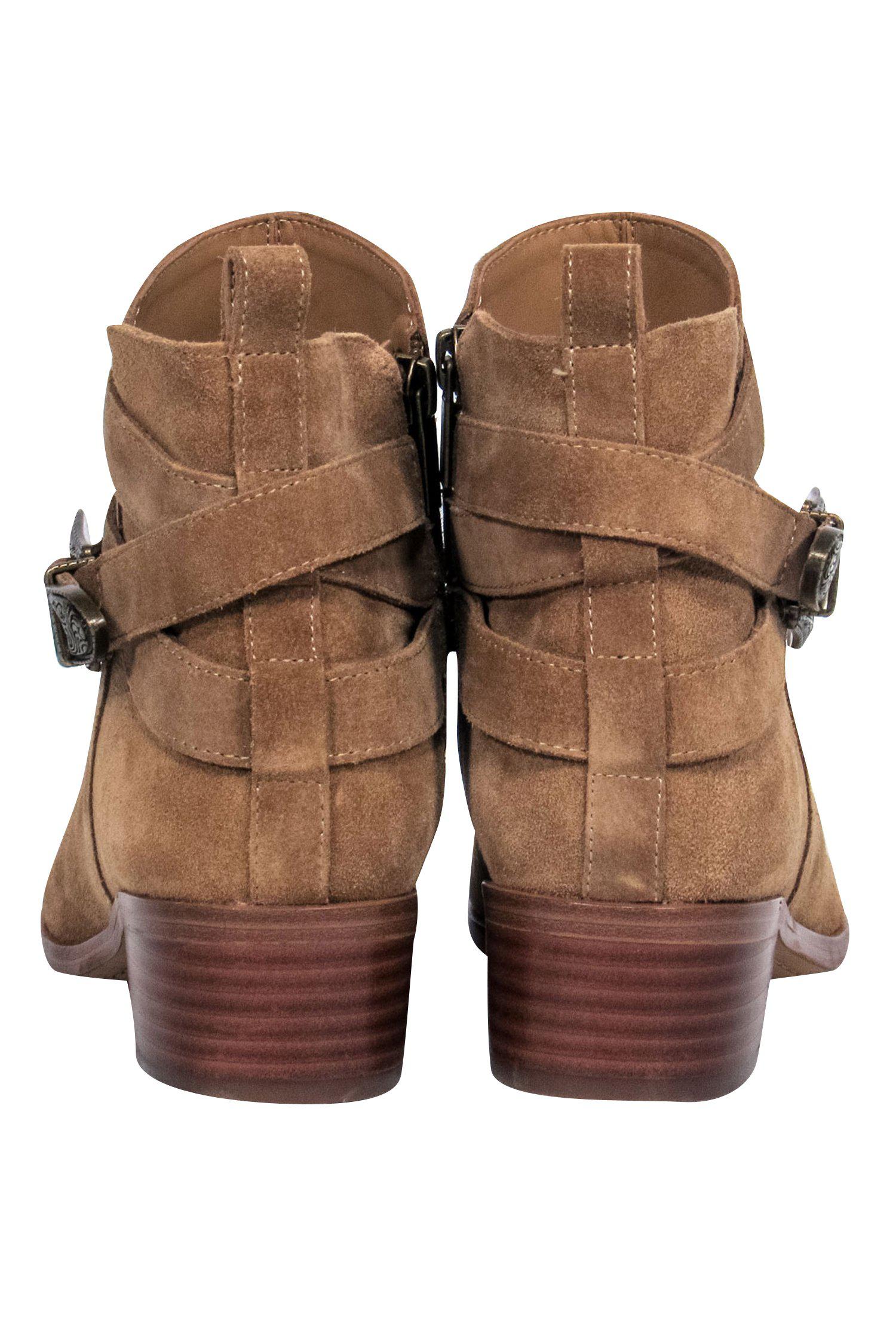 Marc Fisher Tan Suede Pointed Toe Western Ankle Booties - Size 6.5: Chic Southwest Style!
