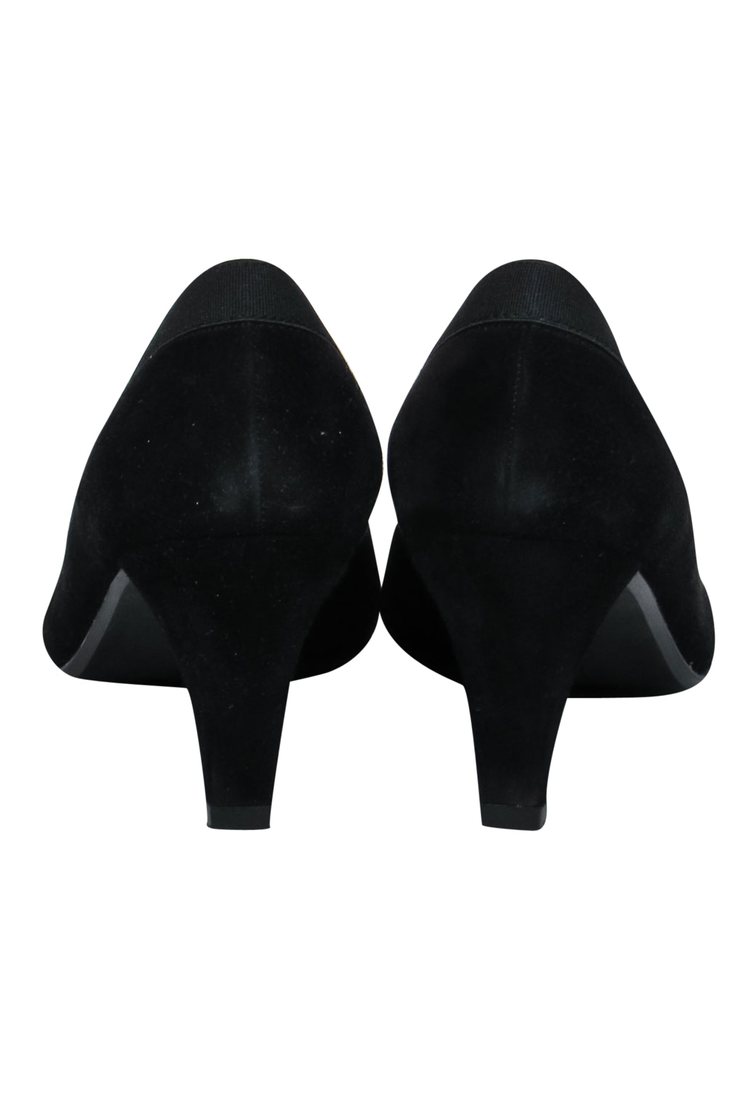 Stuart Weitzman Black Suede Pointed Toe Pumps with Ribbon Trim - Size 9.5