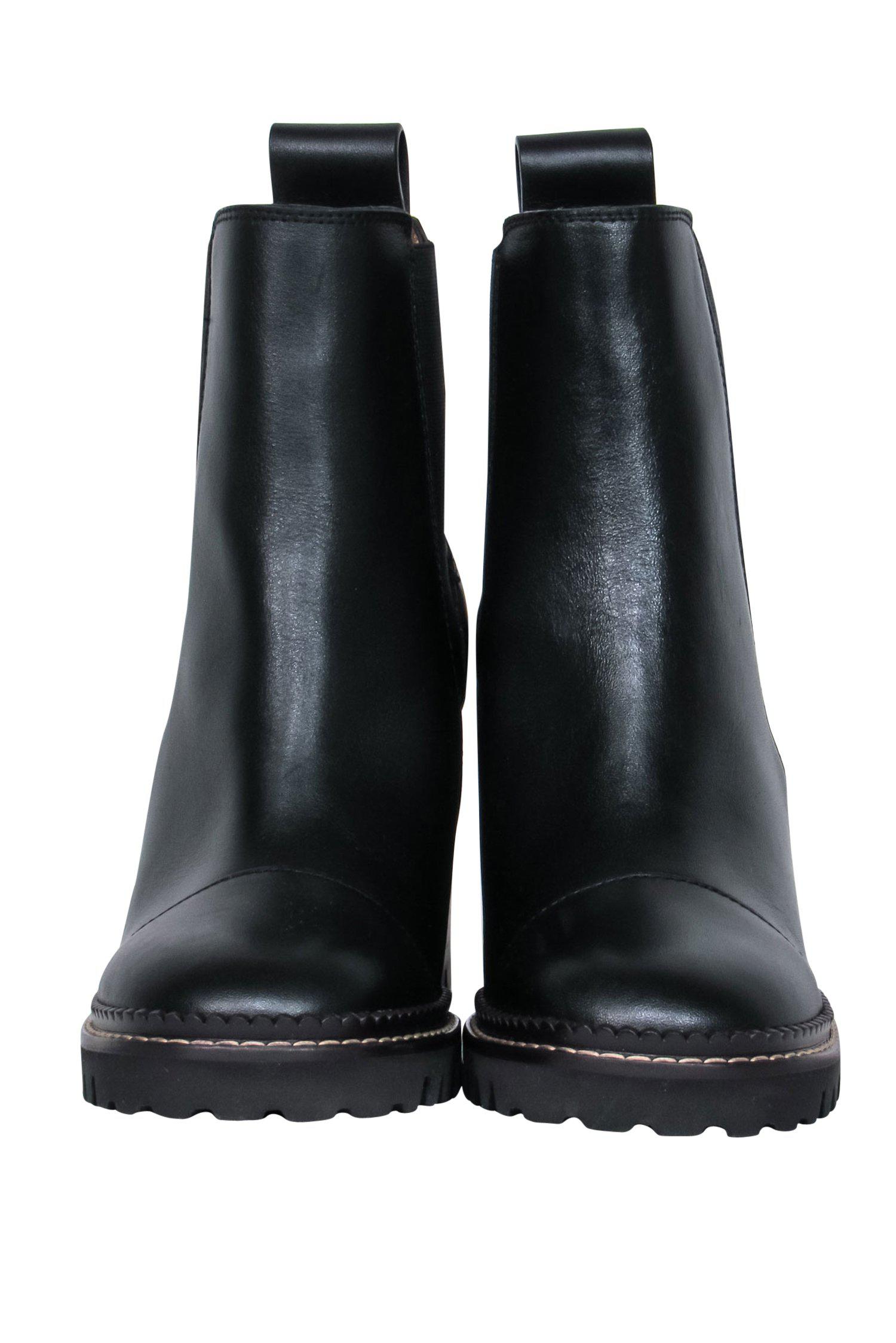 See by Chloe Black Lug Sole Block Heeled Booties - Size 7.5: Trendy Must-Haves!