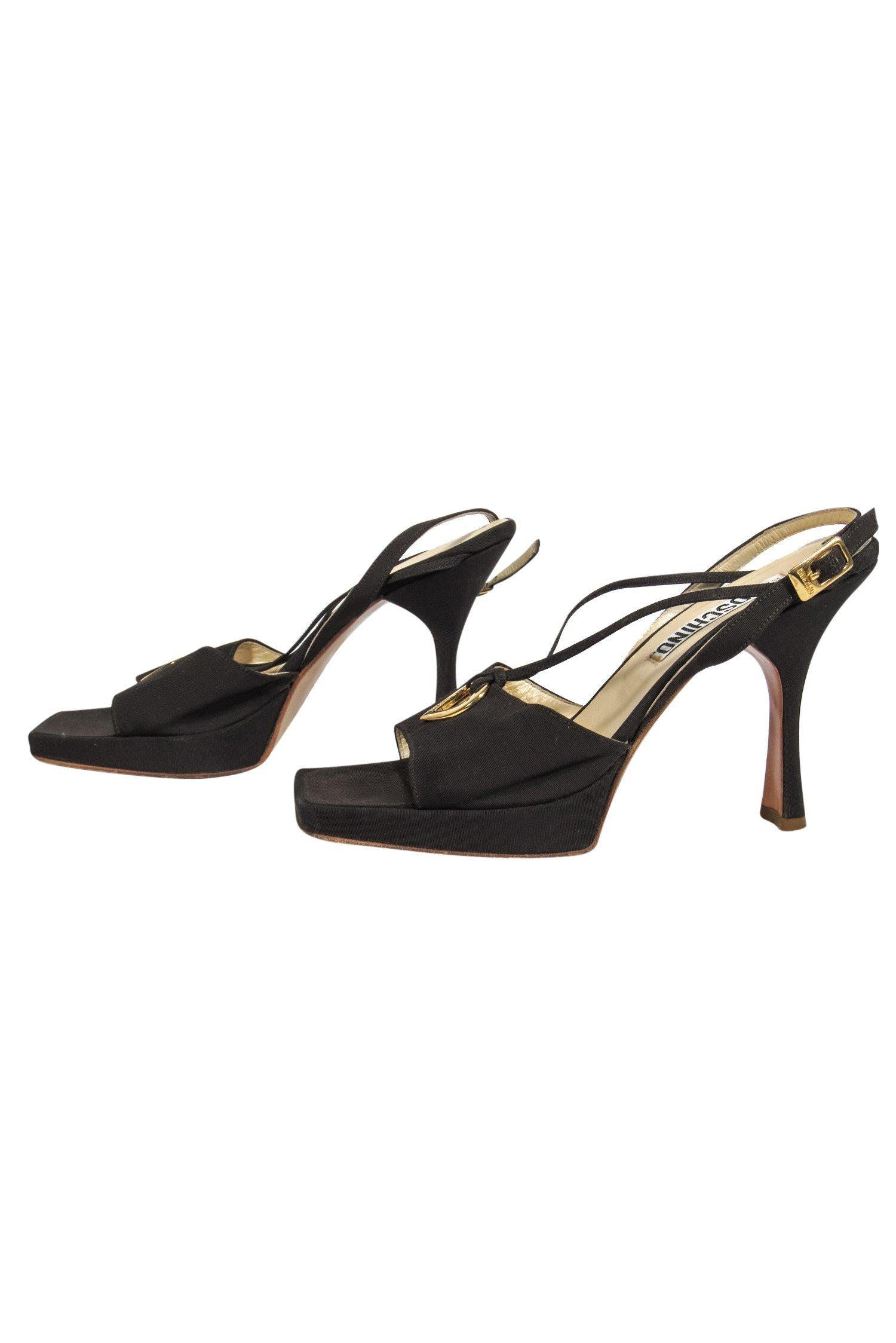 Moschino's Stunning Brown Strappy Slingback Sandals with Golden Heart - Size 7.5