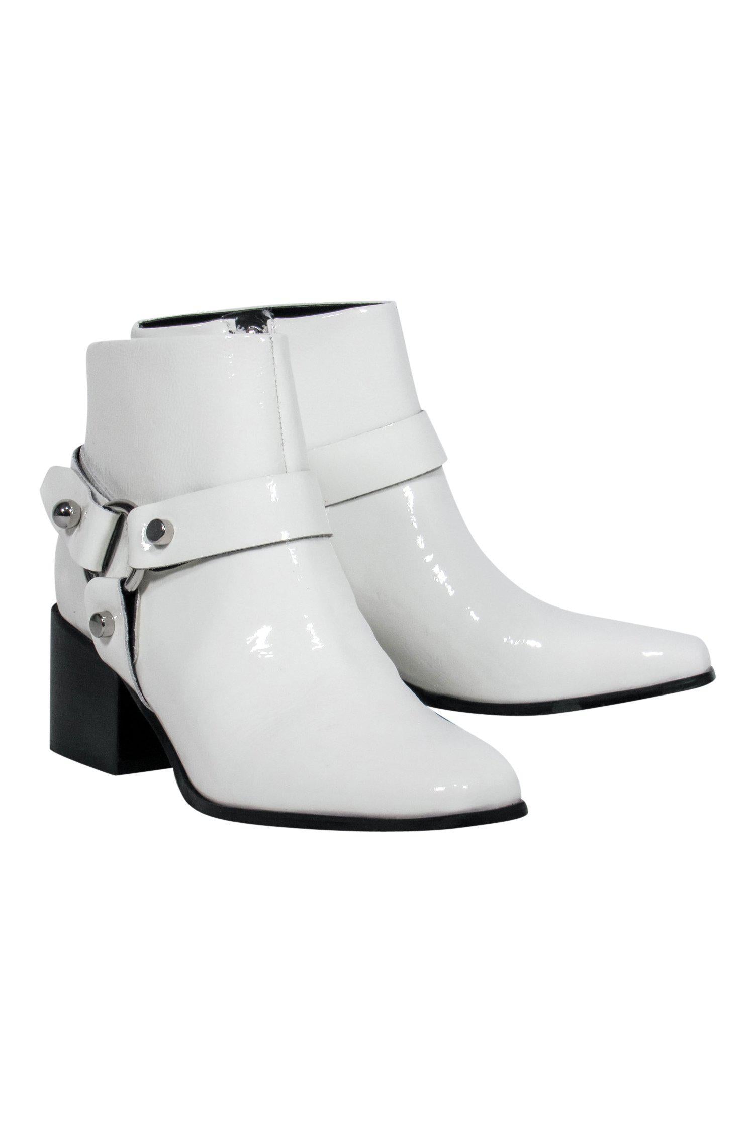Marc Fisher White Patent Leather Buckle Booties - Size 8.5: Hot and Edgy!