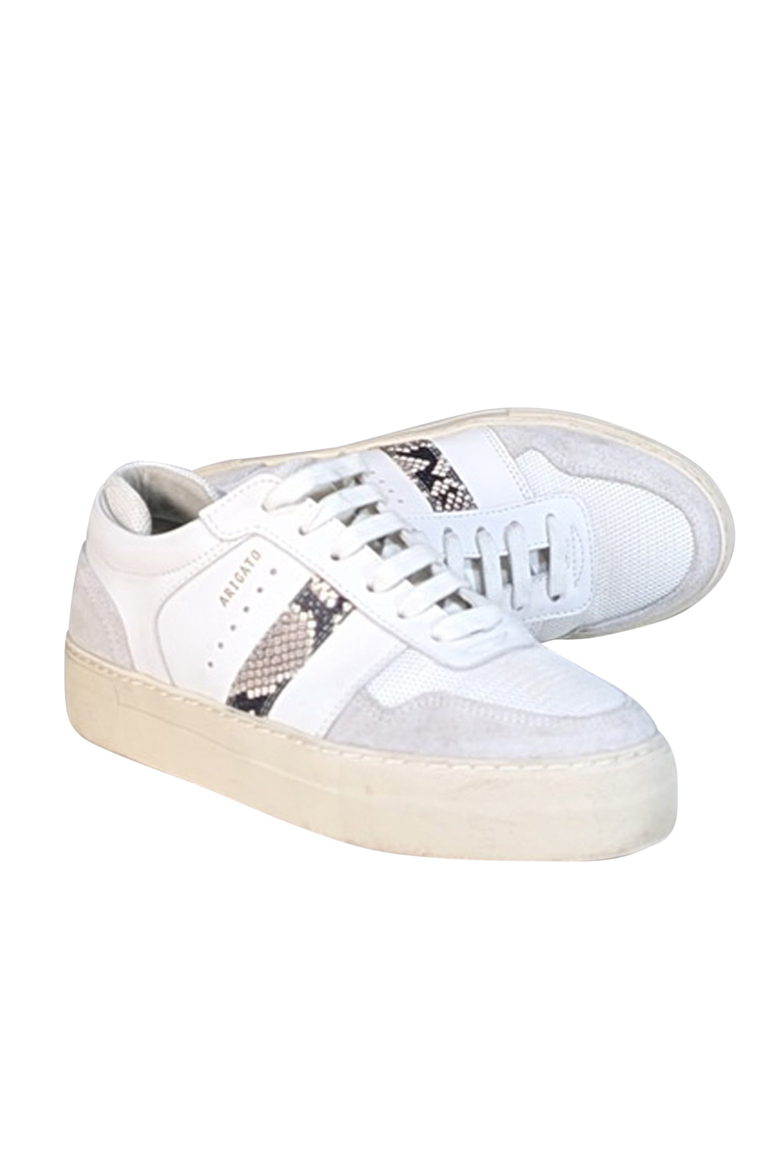 Axel Arigato - White Leather & Suede Sneakers with Snakeskin Trim (Size 7.5)