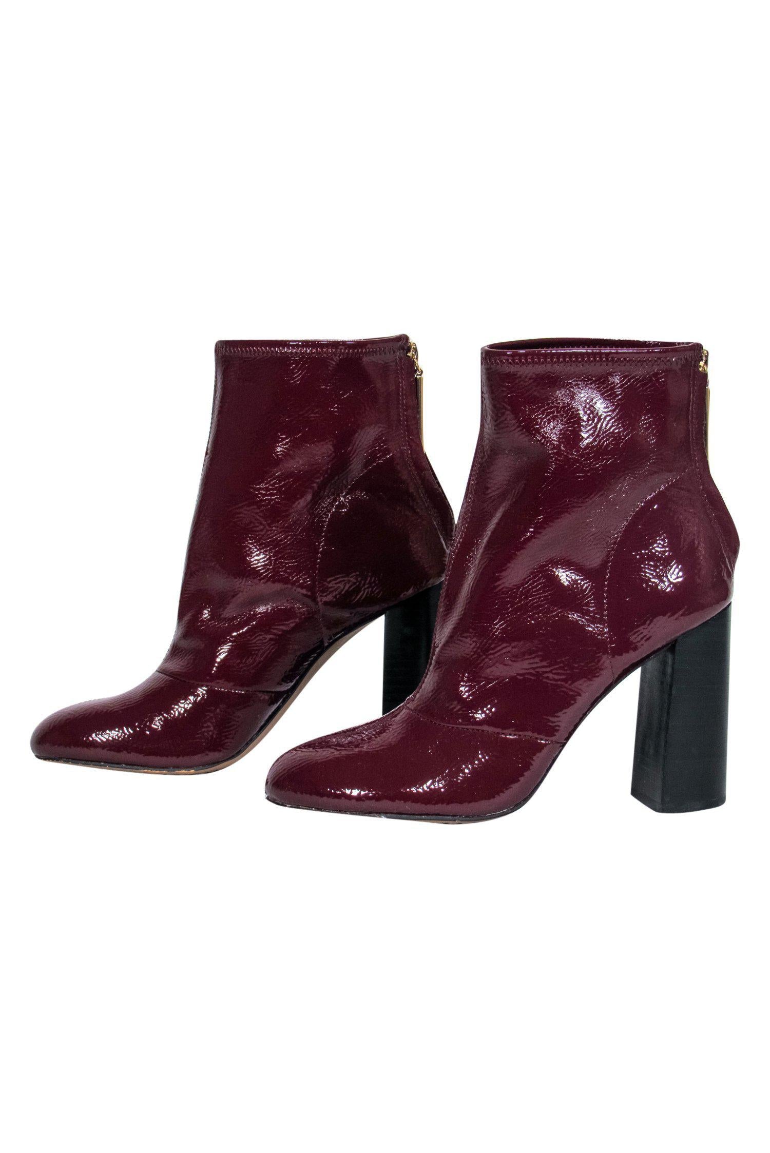French Connection Burgundy Faux Leather Capri Heel Booties - Size 7.5: Fashionable Footwear for Cooler Days