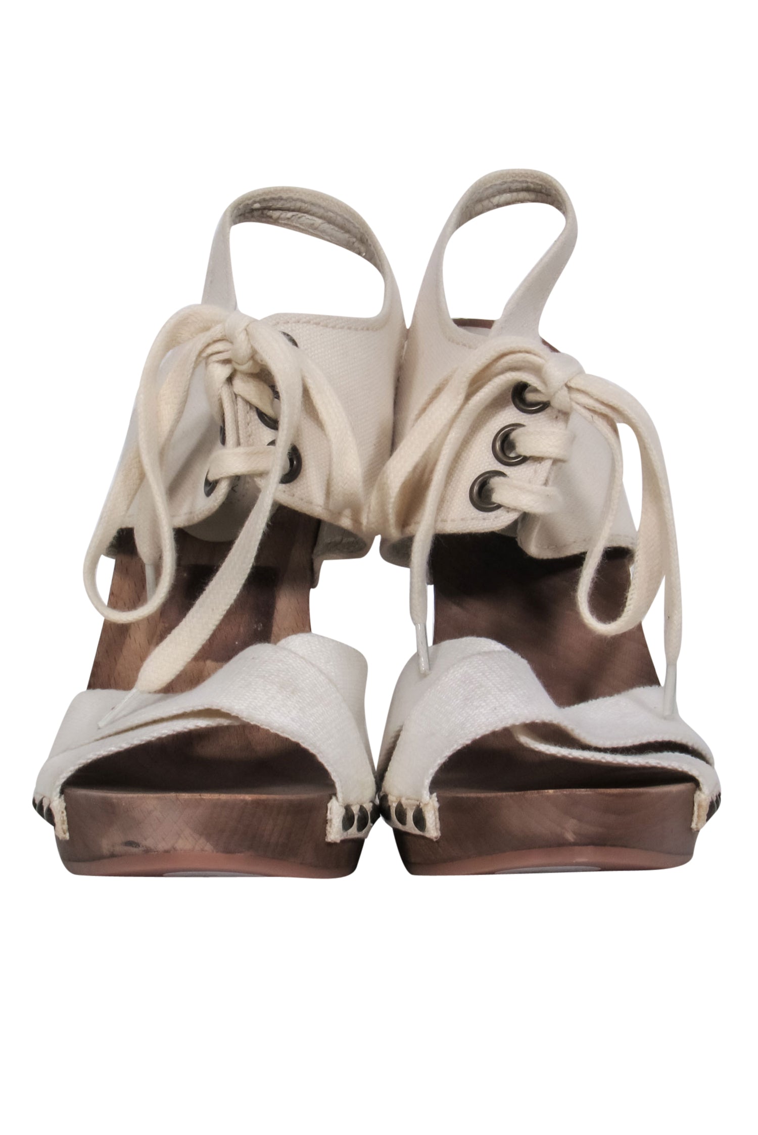 Stella McCartney's Flirty Canvas Lace - Up Wooden Heels in Size 8.5