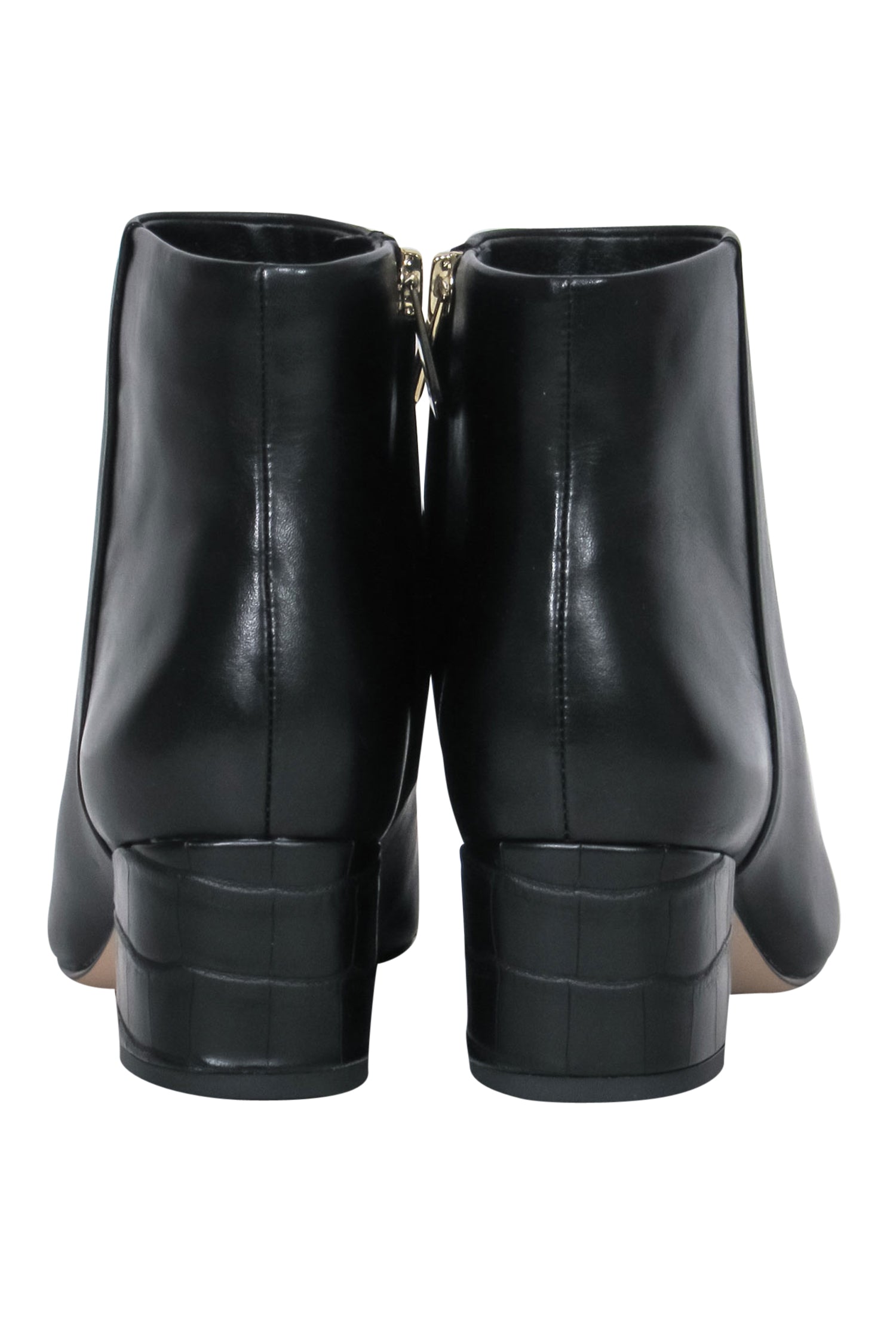 Sam Edelman's Black Leather Edith Booties: Alligator Embossed Block Heel, Size 6