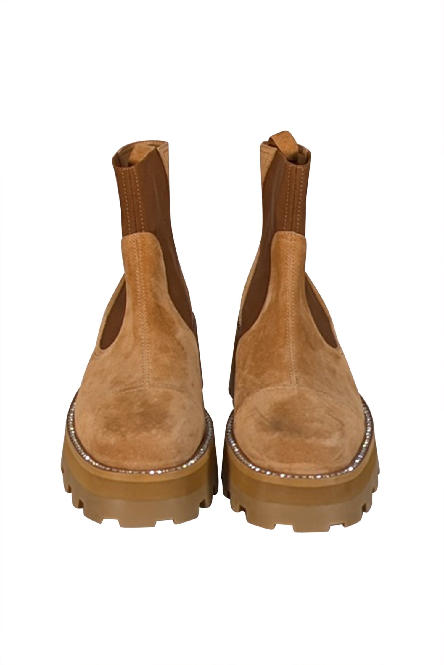Jimmy Choo Tan Suede Short Boots with Rhinestone Trim - Size 11