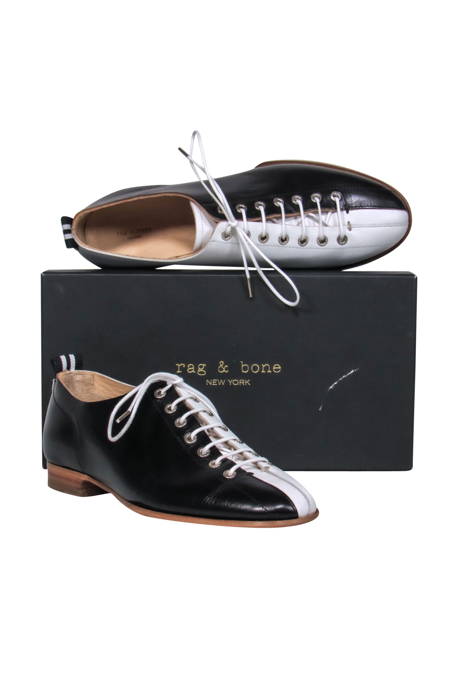 Rag & Bone - Stunning Black & White Leather Lace - Up Alley Oxford Loafers, Size 9