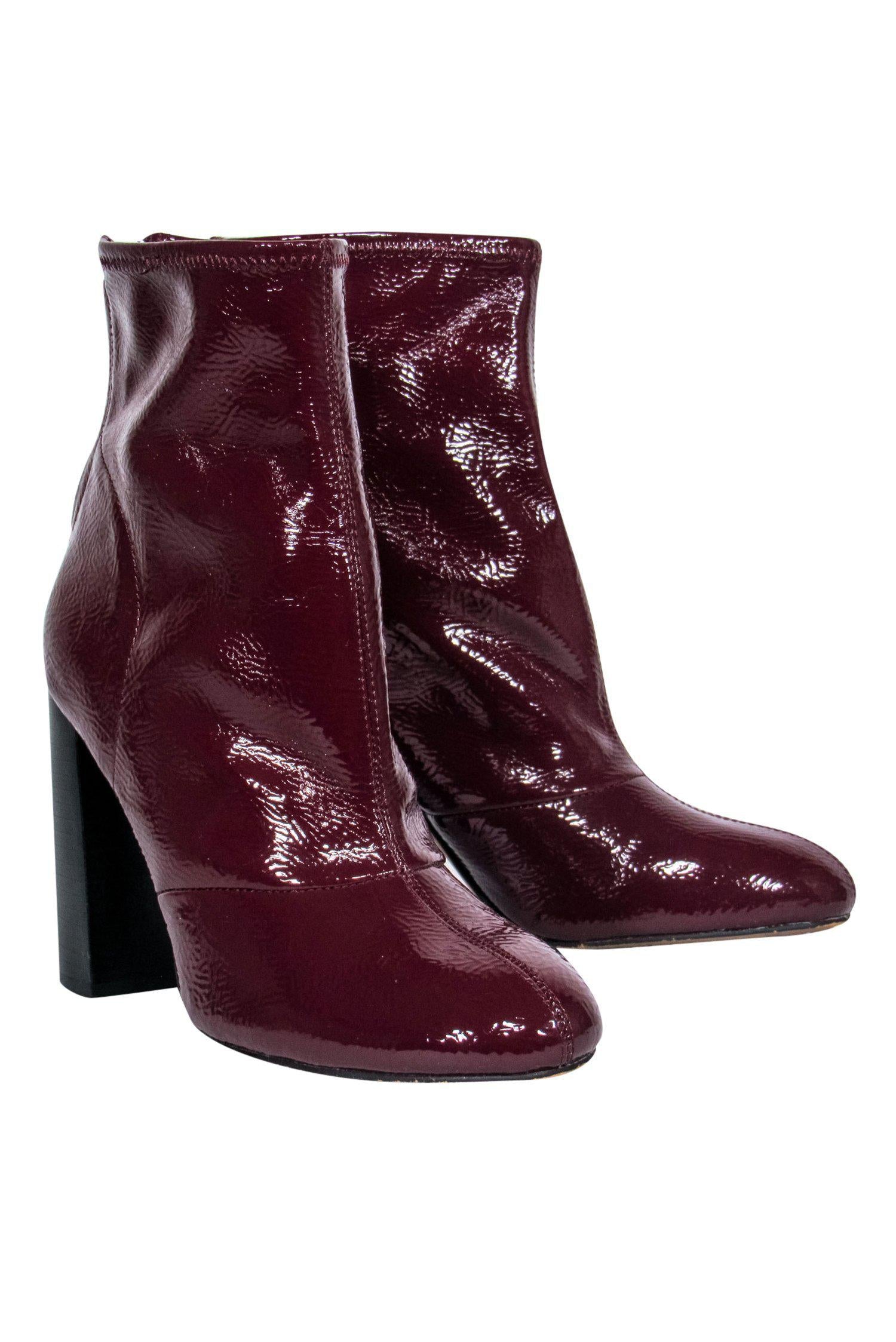 French Connection Burgundy Faux Leather Capri Heel Booties - Size 7.5: Fashionable Footwear for Cooler Days