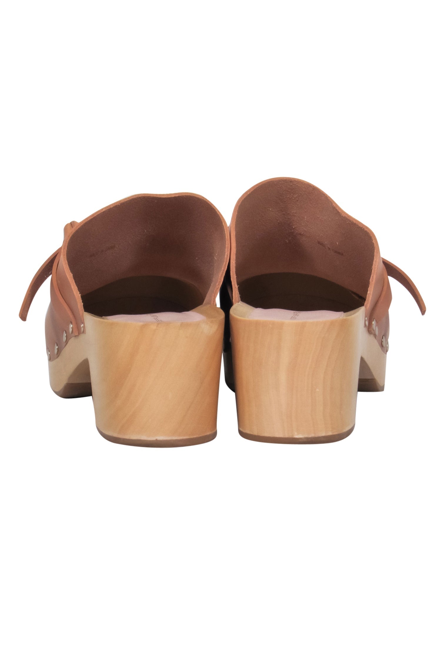 Loeffler Randal Light Brown Smooth Leather Clogs with Wooden Heel - Size 8.5